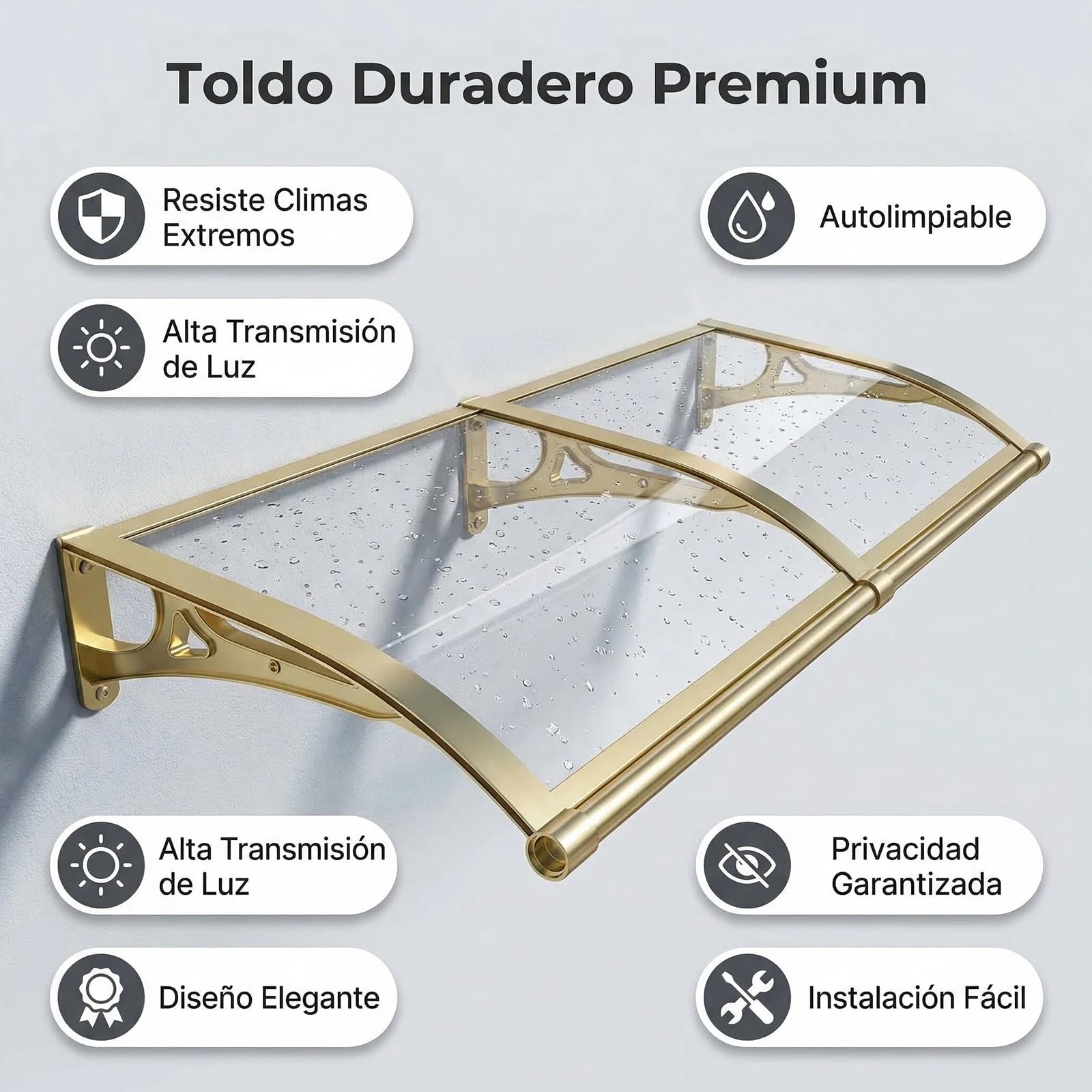 Marquesina para Puerta 60×180cm, Marquesina para Puerta de Entrada, Toldo Exterior de Policarbonato y Aluminio, Protección contra Lluvia, Nieve y Sol, Fácil Instalación