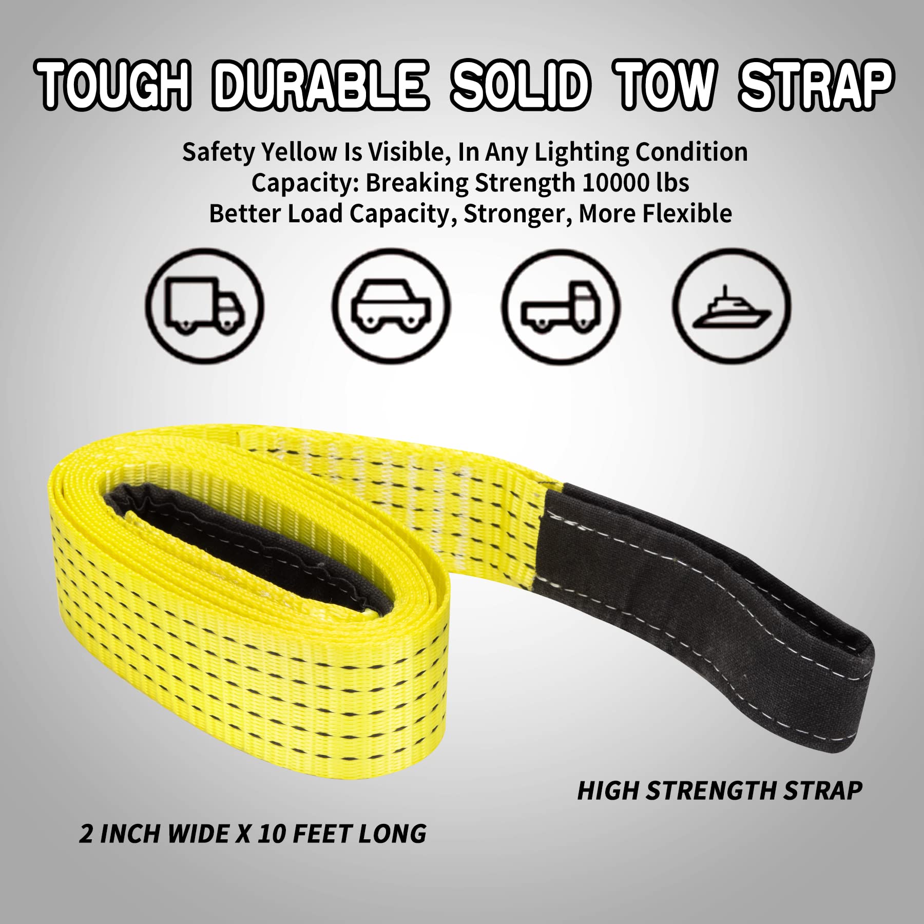 AOLDHYY Recovery Tow Strap, 2" X 10' Tree Saver Strap Heavy Duty 10