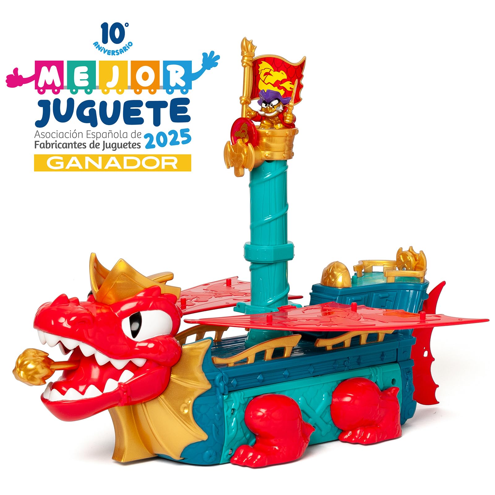 PIRATIX Dragon Ship – Barco Dragón de Piratix Todo Terreno 3 en 1: Tierra, Mar y Aire. Contiene 1 Barco Dragón, 1 Piratix Exclusivo, 1 Tesoro Exclusivo, 1 Bandera y 1 proyectil