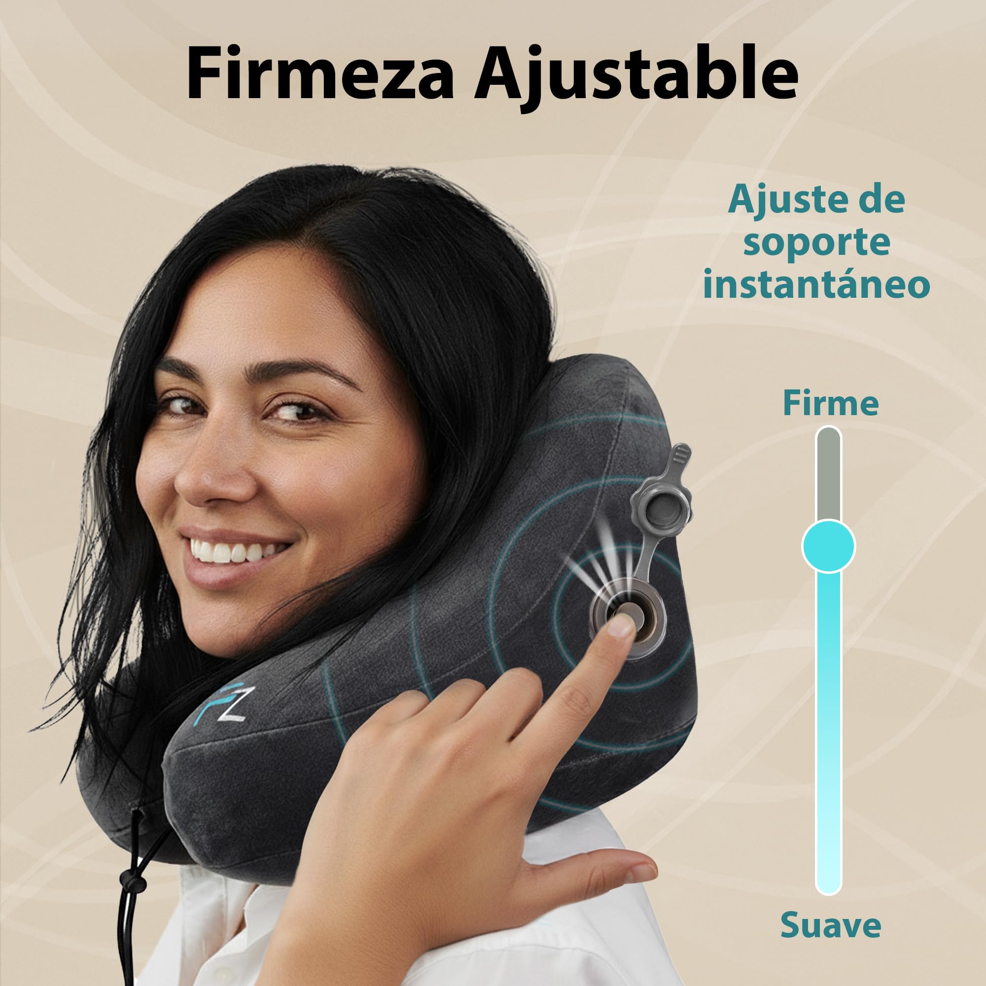 FLOWZOOM Almohada de Viaje Hinchable para Mujeres - Cojín de Cuello con Capucha de Felpa para Máxima Privacidad y Confort Avión, Tren y Coche - Talla M - Negro