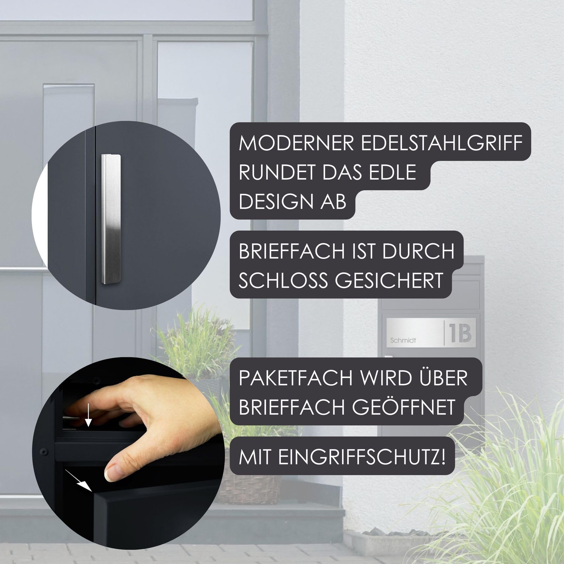 Paketbriefkasten XXL anthrazit mit Briefeinwurf wetterfest rostfrei freistehend Standbriefkasten draussen 65M Paketbox mit Briefkasten Paketkasten XXL Paketstation Paketfach RAL 7016