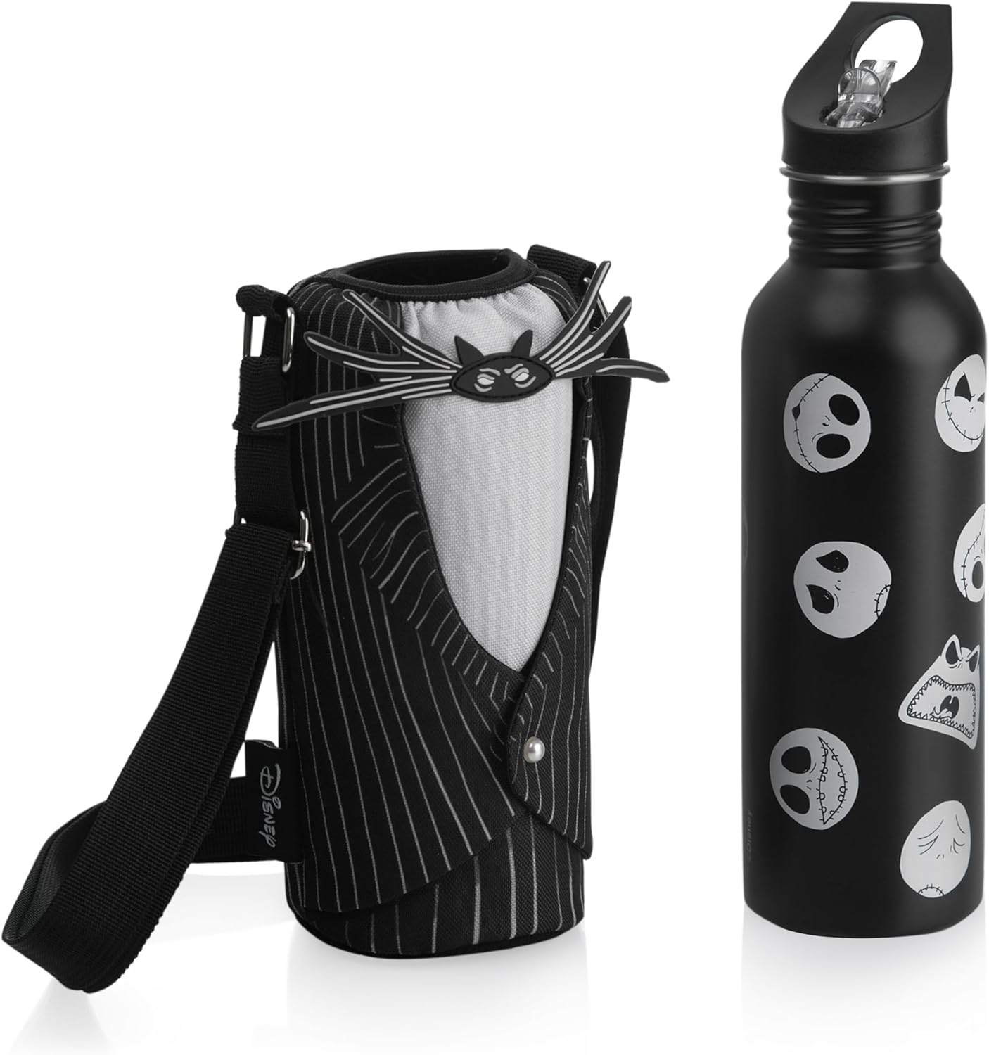 Picnic TIME Disney Nightmare Before Christmas Jack Skellington Bottle Cooler Tote, Insulated Water Bottle Carrier with Adjustable Shoulder Strap, Fits 20 to 26 oz Bottles, (Black & White)