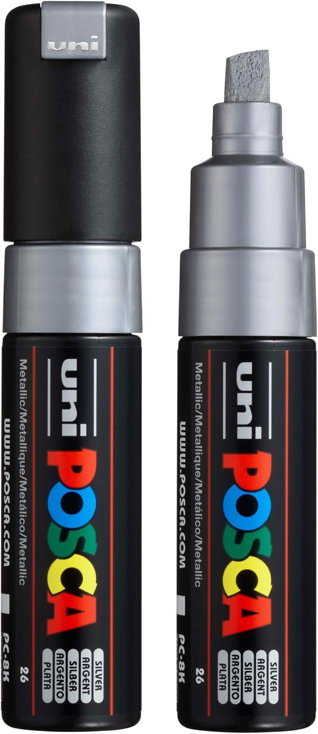 posca uni PC-8K Water-Based Paint Markers, Broad Tip (8mm), Black, 2 Count