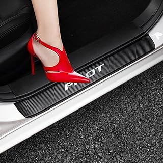 XITER 4PCS Carbon Fiber Leather Car Door Sill Scuff Plate Guard Sills Door Entry Guard Protector Trim Autoparts Accessories for Honda Pilot 2016-2025 (Silver)