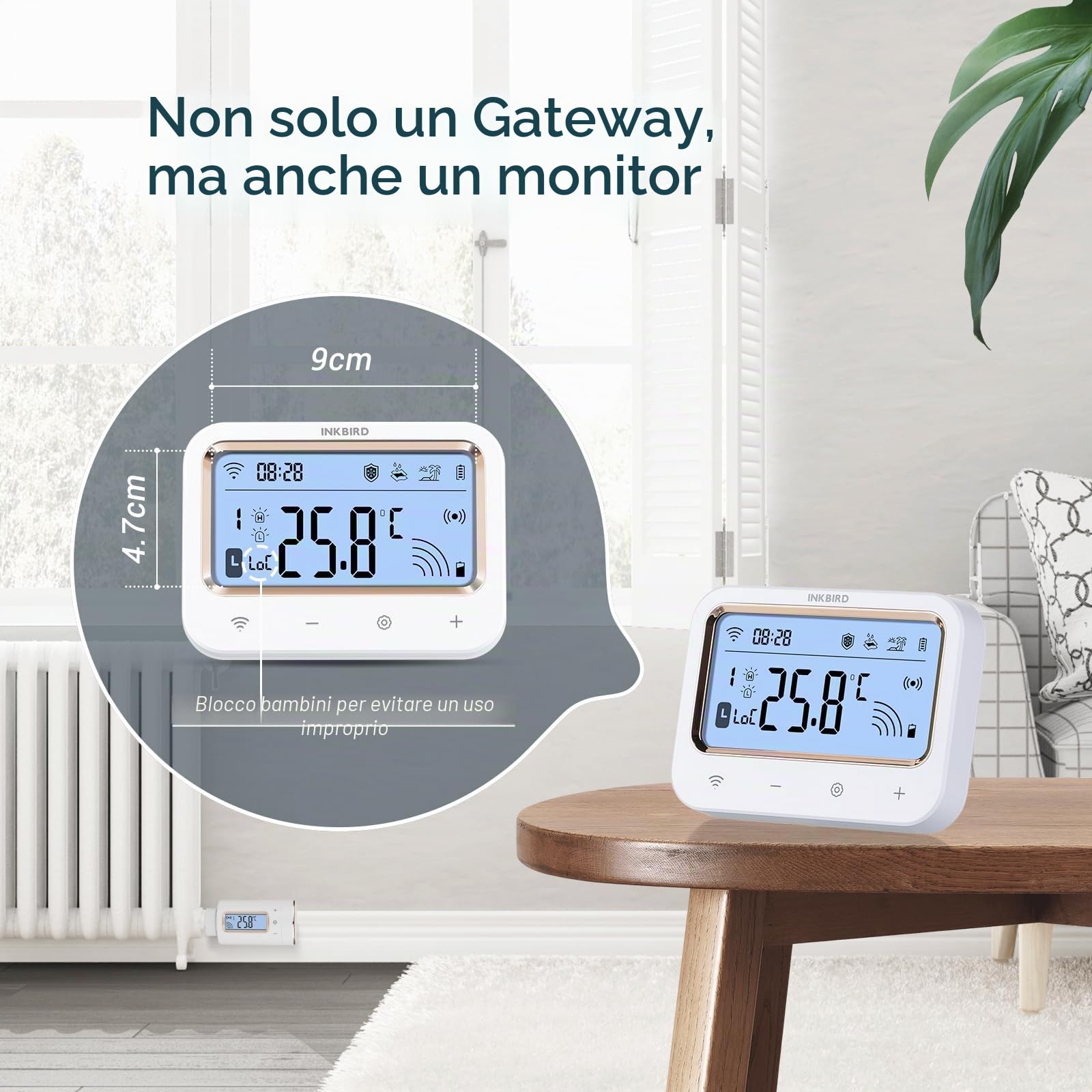 Inkbird Valvole Termostatiche WiFi,IRC-RW1 Termostato Smart con Gateway LCD Display,Gestione Smart del Riscaldamento via App,11 Periodi di Tempo,Termostato WiFi per Camera da letto,Bagno