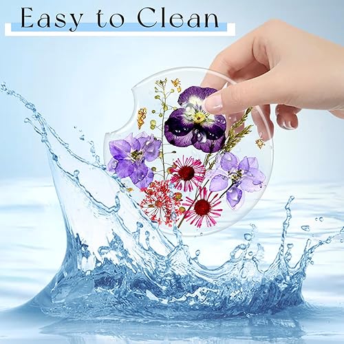 Miniatura 4 de Swooflia Portavasos de automóvil con diseño de flores para mujer, 2.75 pulgadas, lindo soporte de resina transparente para bebidas, accesorios para