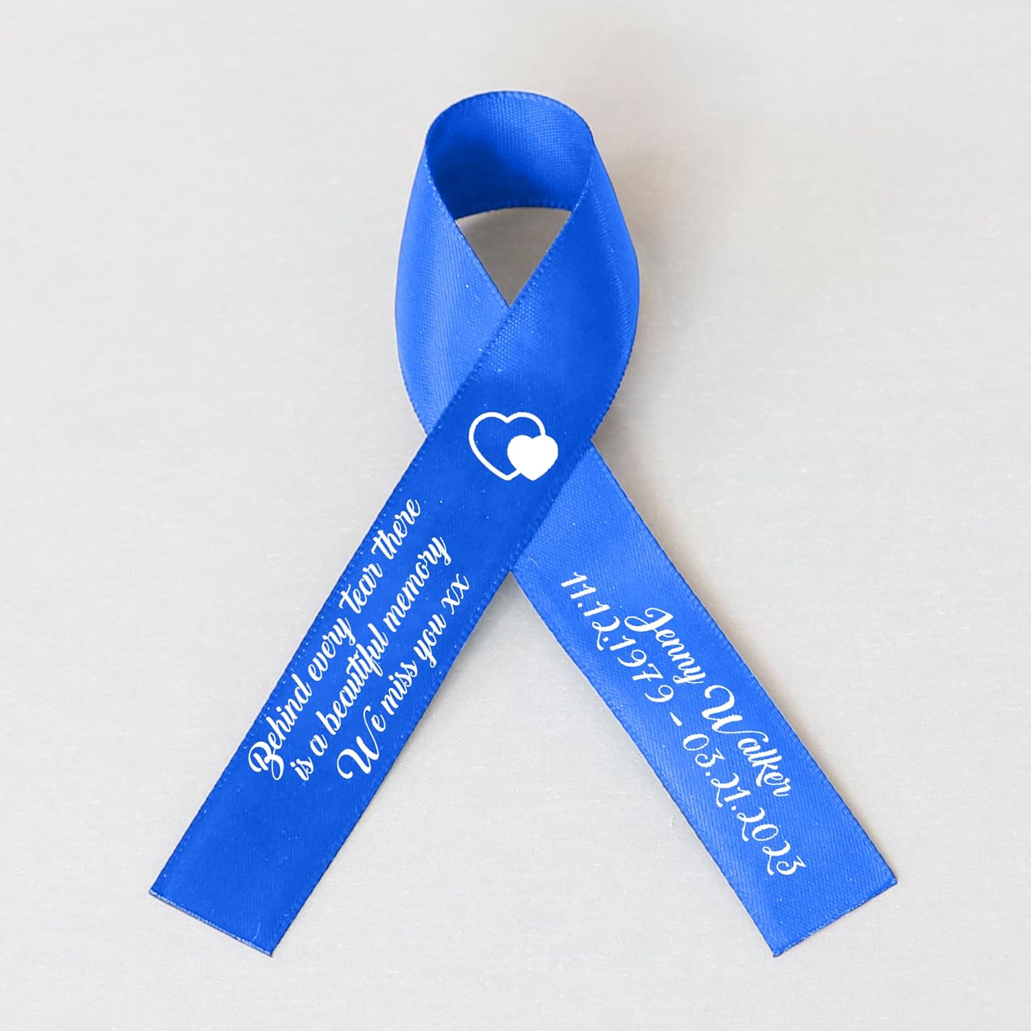 50pcs Personalized Memorial Ribbons, Custom Memorial Ribbon, Funeral Ribbon with (Name - Date), Name Ribbon Personalized with Photo, Custom Ribbon Favors R03
