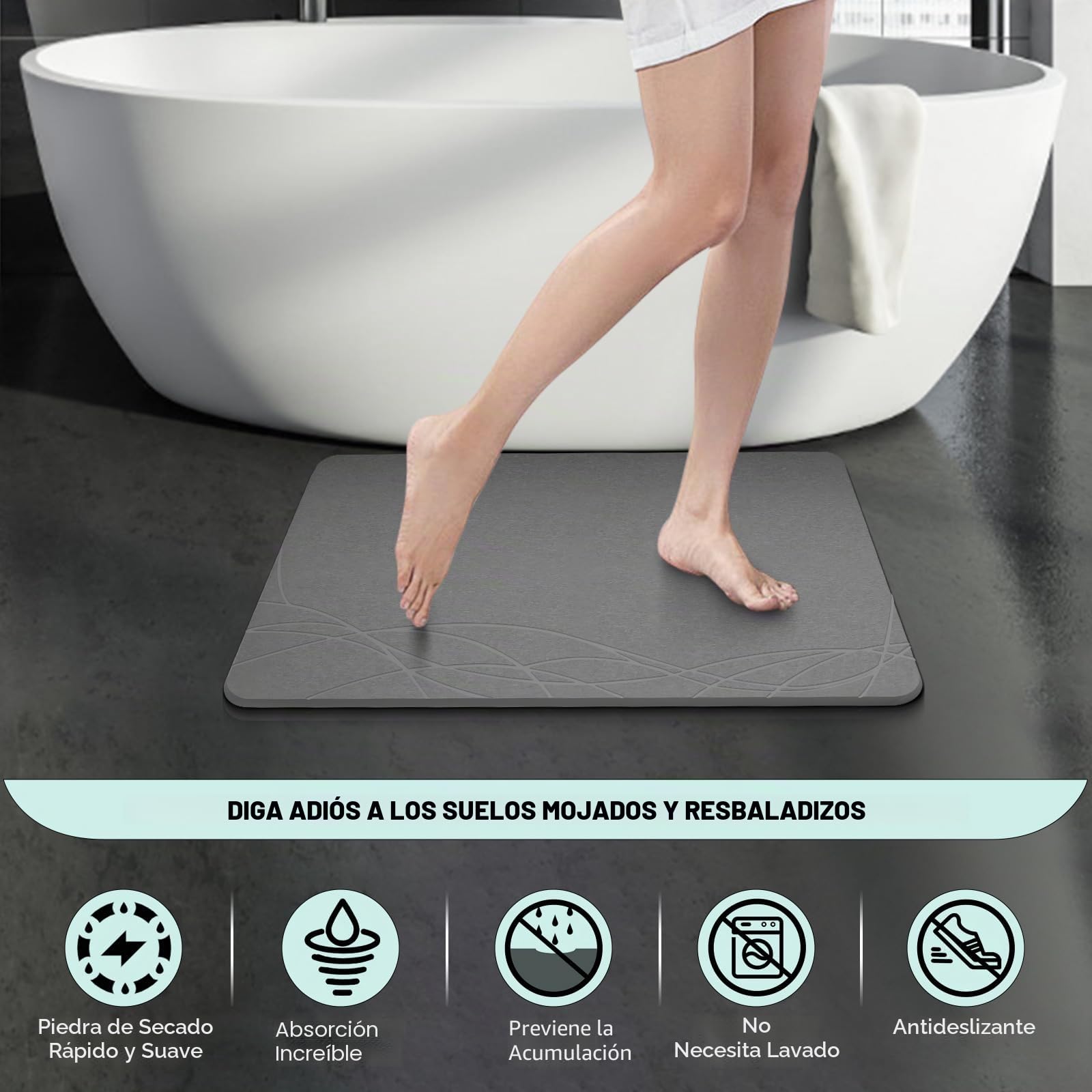 Alfombrilla de baño de piedra muy absorbente, alfombrilla de baño de piedra, 60 x 39 cm, antideslizante, de secado rápido