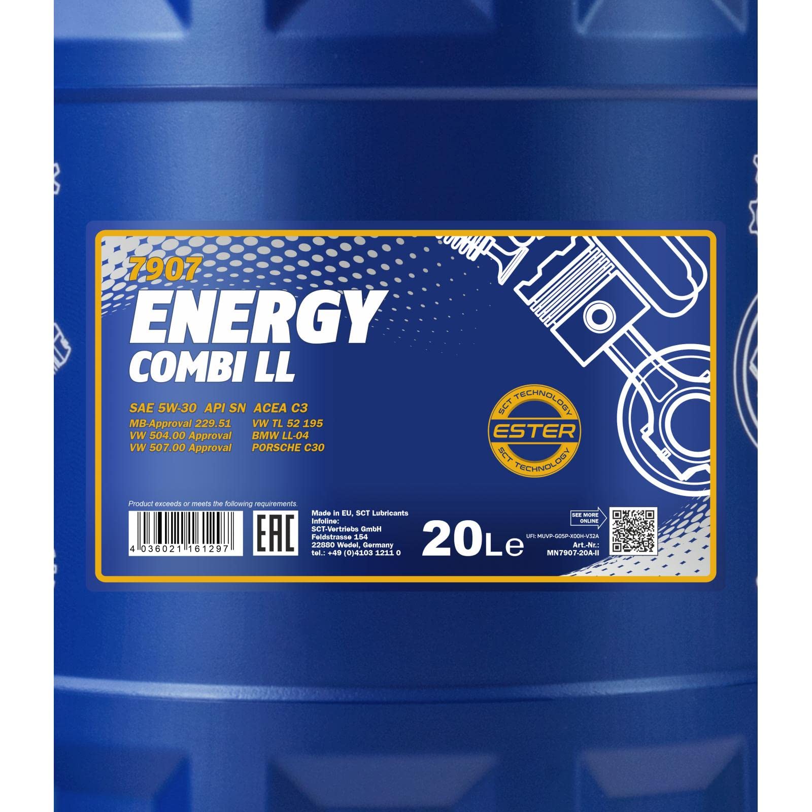 MANNOL Energy Combi LL 5W-30 API SN/CF Aceite de Motor, 20 litros