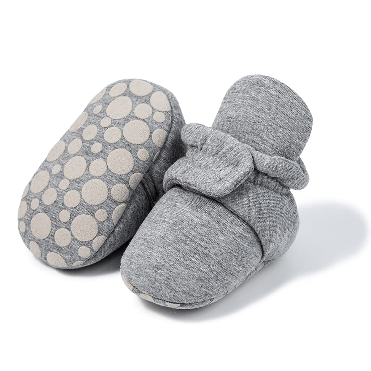 SawimlgyUS Infant Baby Girl Boy Soft Cotton Booties Non-Skid Bottom Grippers Stay On Slippers Socks Shoes Toddler First Crib Booties Gray Size: 0-6 Months Infant