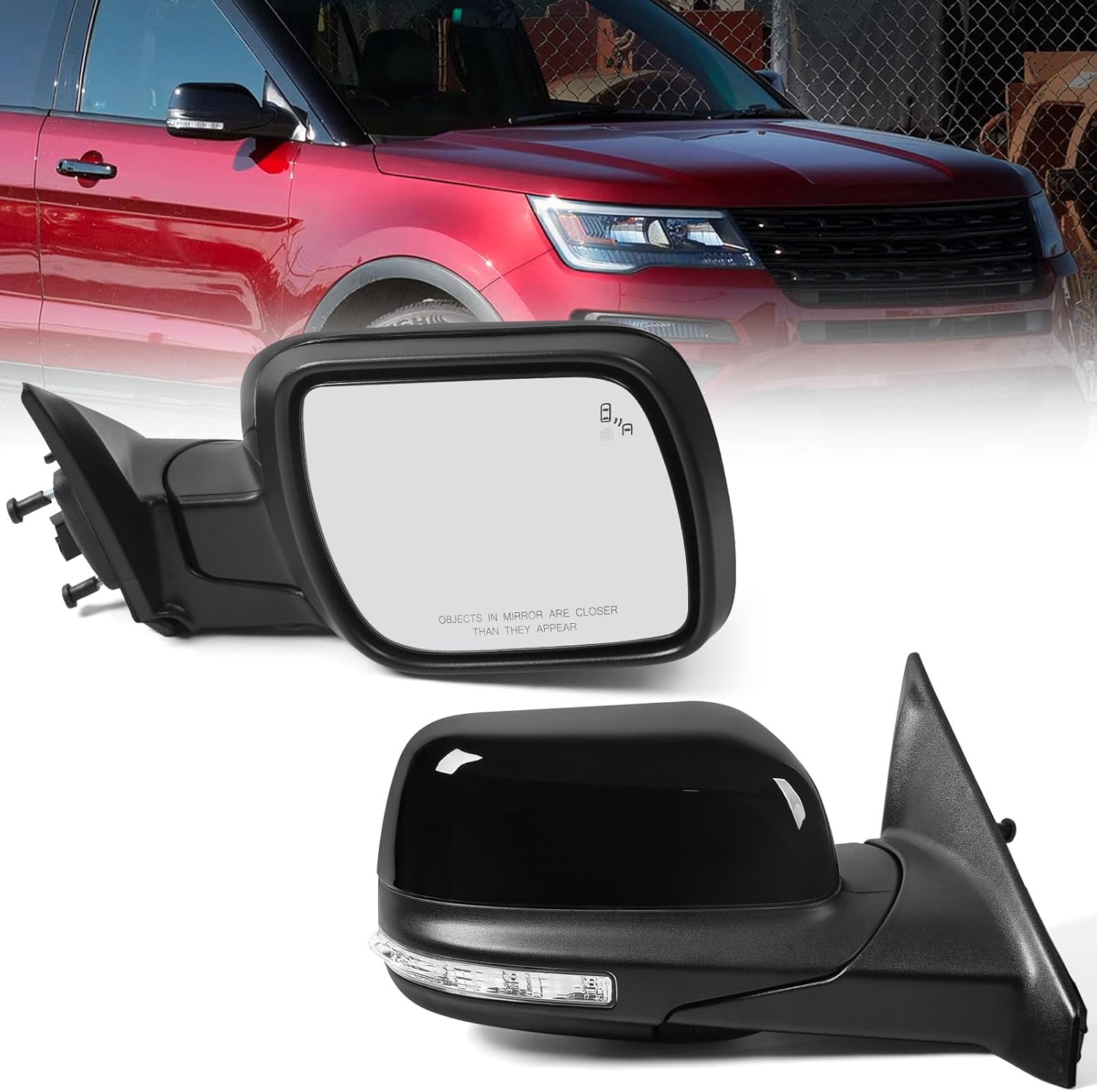 Left Driver Side Power Door Mirror for Ford Explorer 2011-2019 with Heated Glass, Turn Signal Light, Puddle Light and Blind Spot Detection System, Direct Replacement (9 Pins, Black)