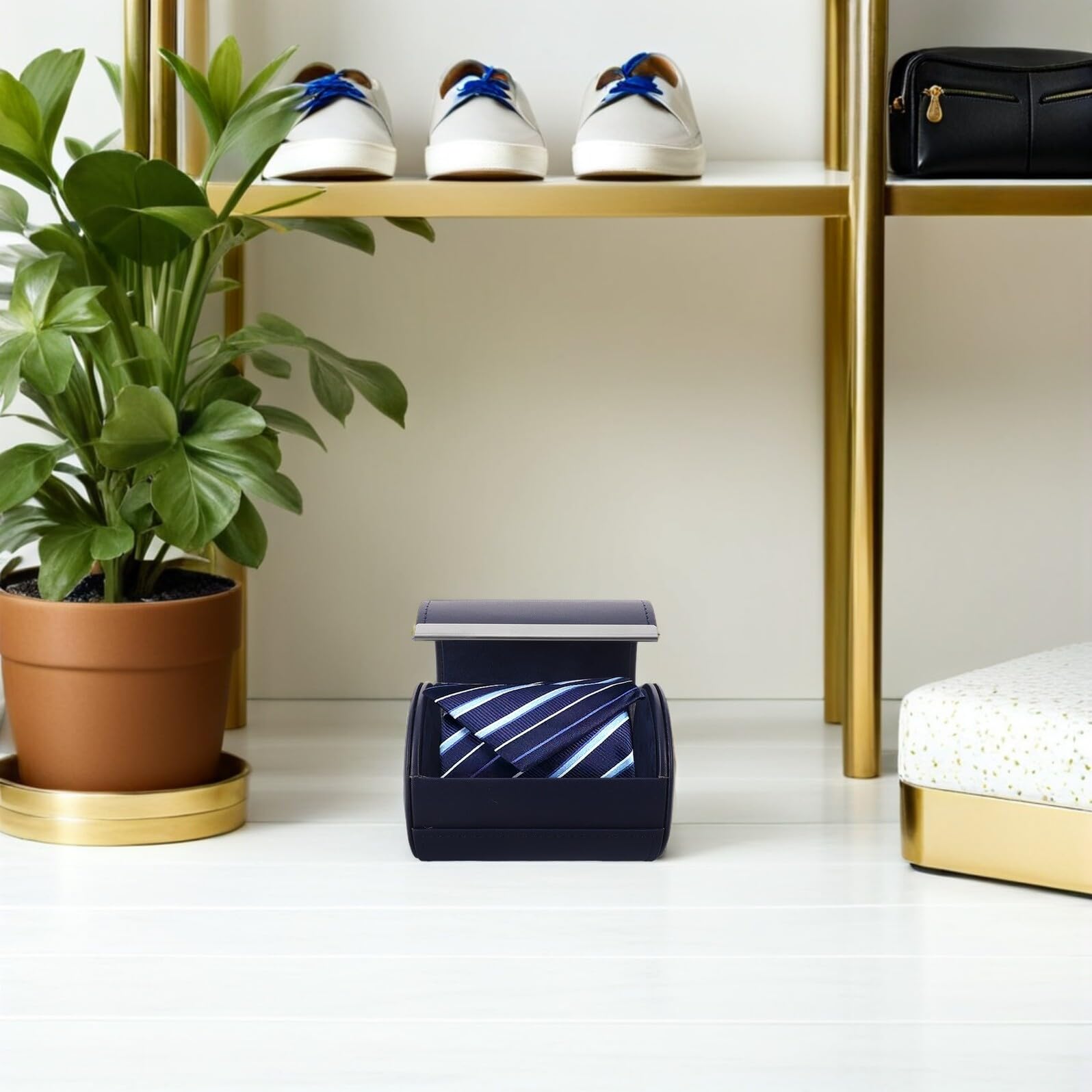 SUPVOX Custodia Portacravatte Rotonda in Pelle Pu con Chiusura Magnetica, Scatola Organizer Antirughe Compatta per Viaggi, Contenitore da Viaggio Leggero per Cravatte Uomo Professionale