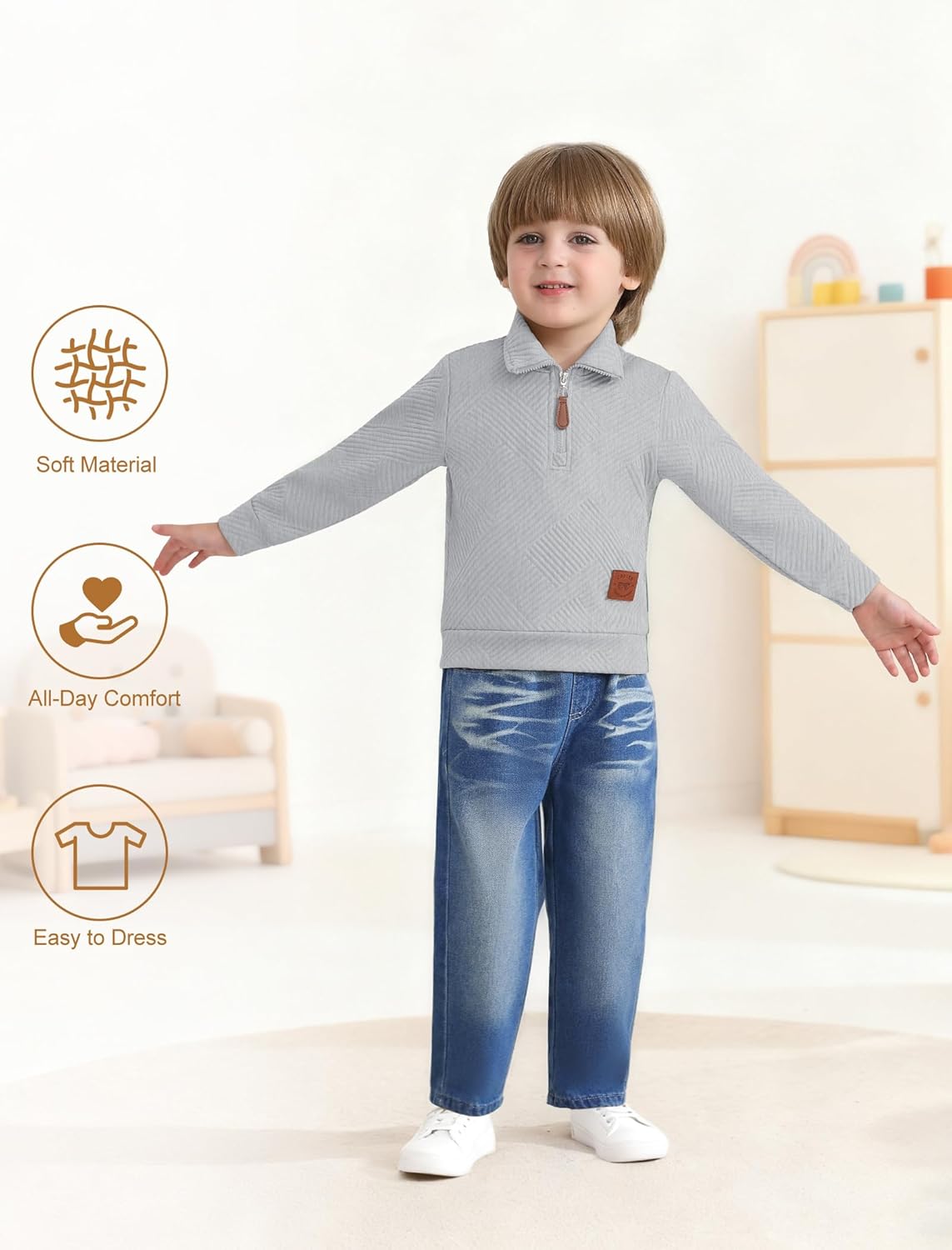 Boy Clothes Long Sleeve Solid Sweatsuits Tops and Jean Pants 2Pcs Boys Fall Winter Outfits Set Size 2-8Y - Image 2