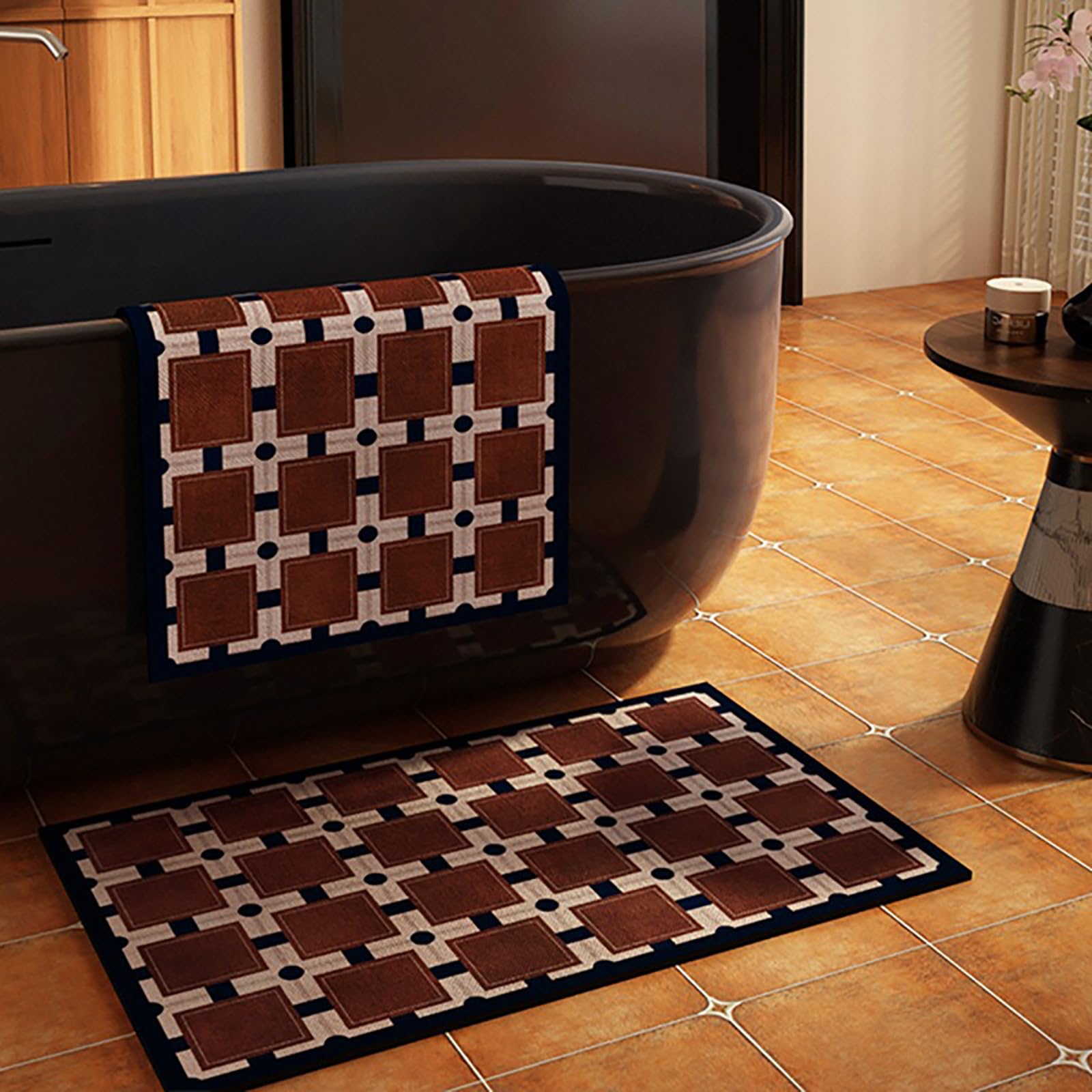 Generico Tappeti da Bagno in diatomite a Scacchi, Antiscivolo, ad Assorbimento rapido, Facili da Pulire,E,80x120cm(31x47in) | Asciugatura rapida e resistente alle macchie