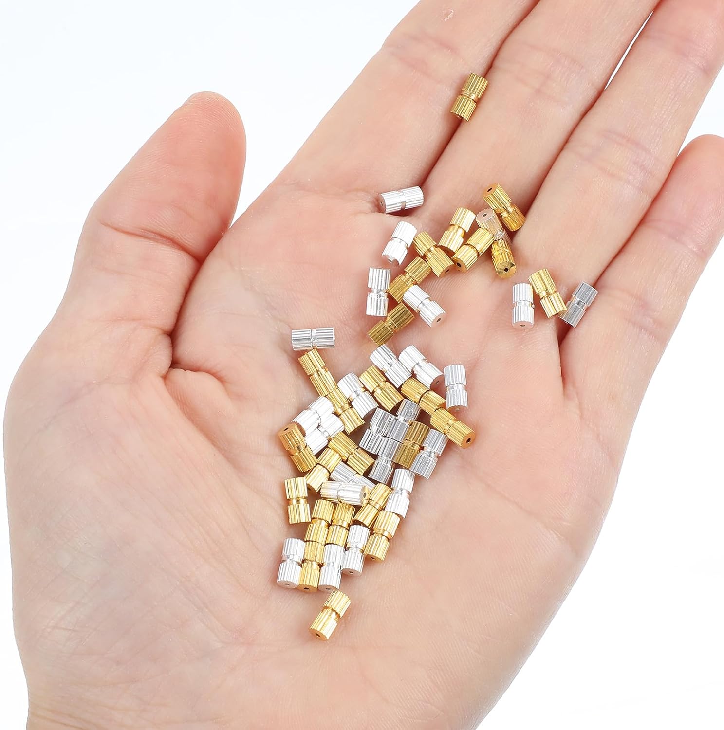 100 Pcs Barrel Screw Clasps Jewelry End Tip Caps Brass Barrel Tube Fastener Cord End Caps Waist Beads Craft Supplies for Christmas DIY Bead Necklace Bracelet Earring Jewelry Making - Image 5