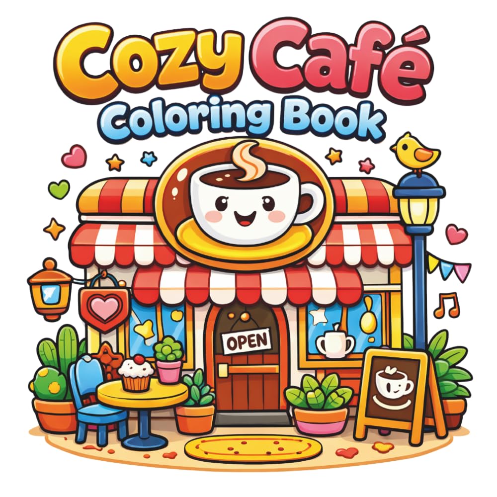 Cozy Café Coloring Book: Coffee, Desserts, and Cozy Coffee Shop Moments with Easy and Relaxing Coloring Pages for Adults and Teens