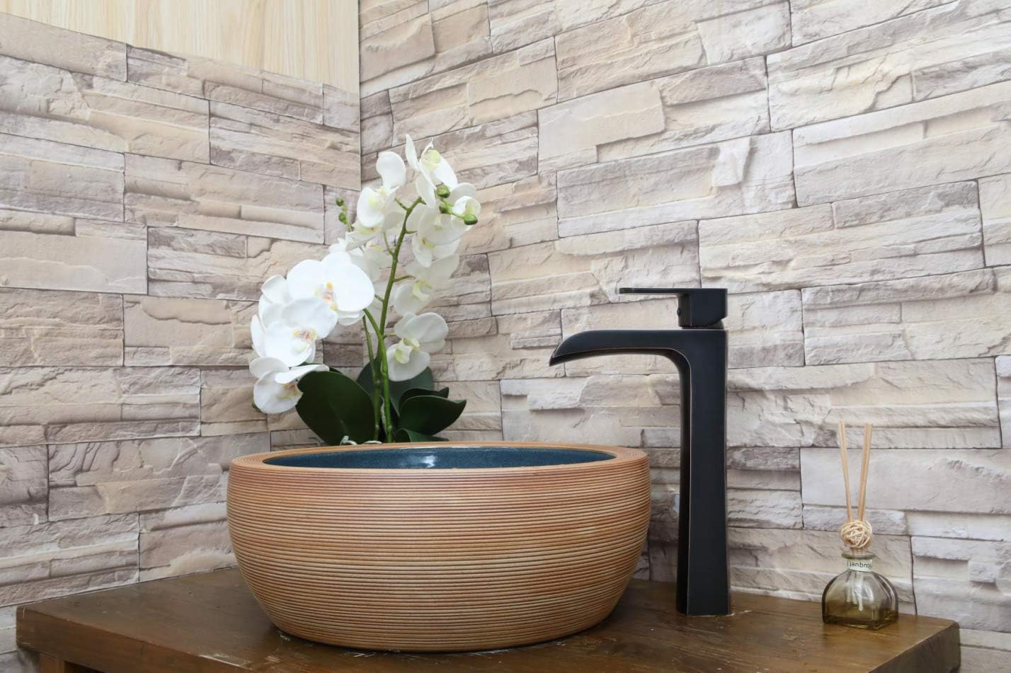 Exclusive Special Bathfinesse Oil Rubbed Bronze Bathroom Faucet Vessel Sink Bowl Faucets Waterfall Contemporary Modern Single-Handle One Hole Deck Mount Lavatory Tall Sturdy Supply Hose Lead-Free