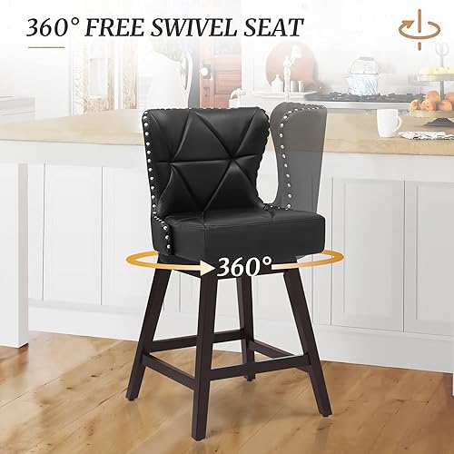 Miniatura 3 de Juego de 2 taburetes de bar de altura de mostrador, taburete de bar giratorio de 26 pulgadas de alto con respaldo, taburete de mostrador de piel