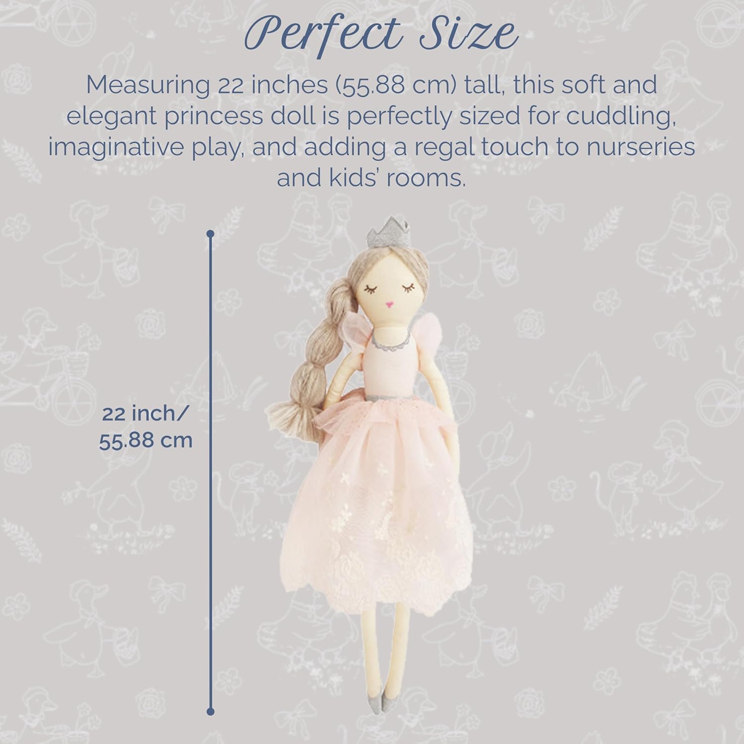 MON AMI Olivia The Princess 22-Inch Plush Doll for Girls | Soft Elegant Princess Stuffed Toy | Royal Playtime Companion | Charming Nursery & Bedroom Décor | Plush Gift for All Ages
