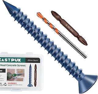 100Pcs 3/16 x 1-3/4" Concrete Screws Anchors with Drill Bit, Flat Head Concrete Masonry Screws for Masonry, Block, Brick Stucco, Blue Coated Cement Screw