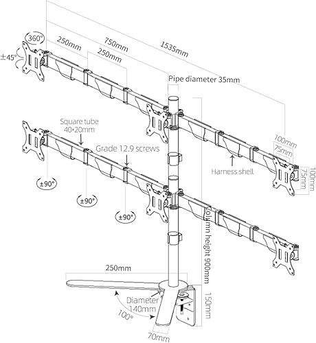 Miniatura 6 de Soporte de escritorio para 6 seis monitores, soporte totalmente ajustable para pantallas de hasta 32 pulgadas, 19.8 libras, capacidad de peso por