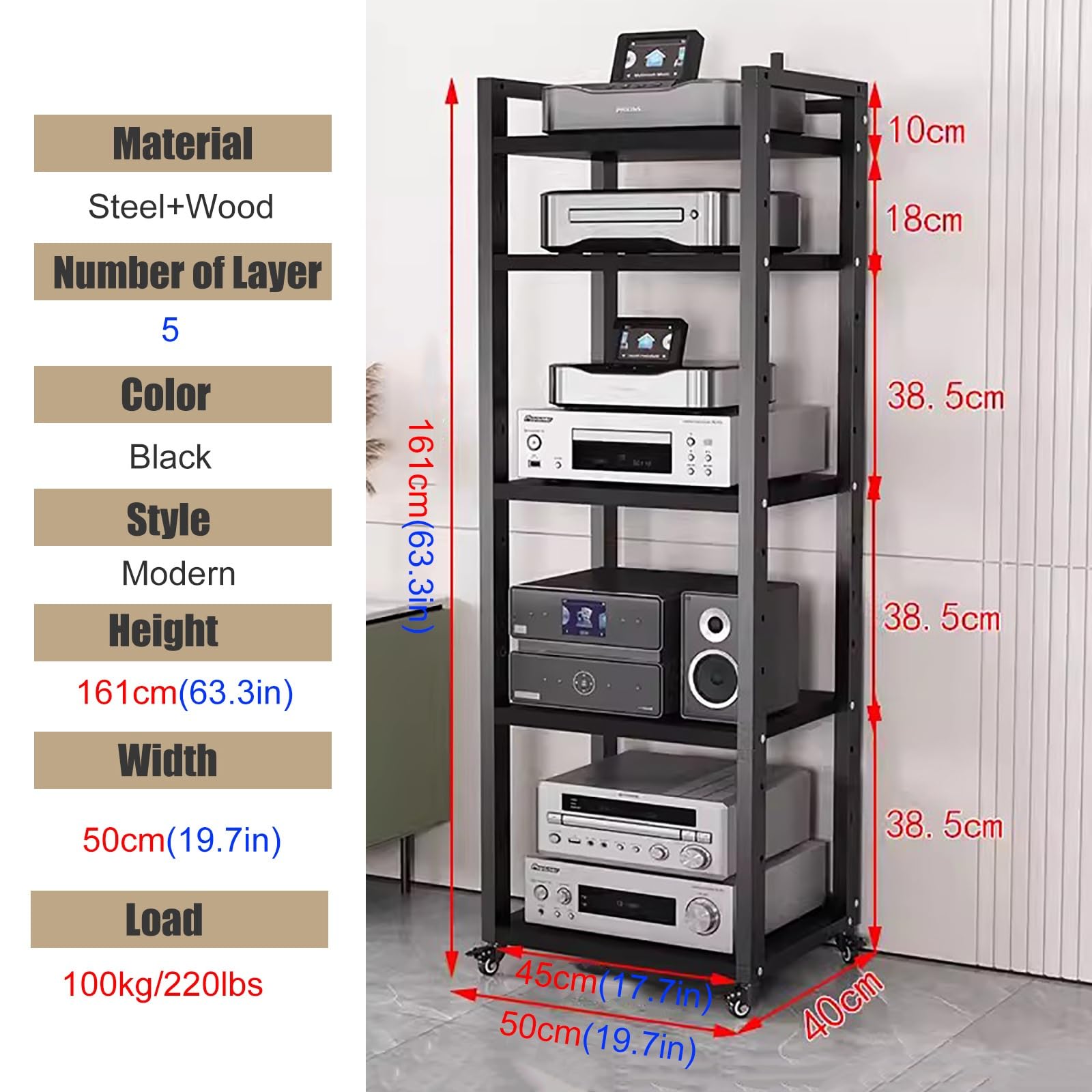 Mobile HiFi Rack Con Ante In Vetro - 2/3 Ripiani Per Sala Audio, TV E Console - Foto 7
