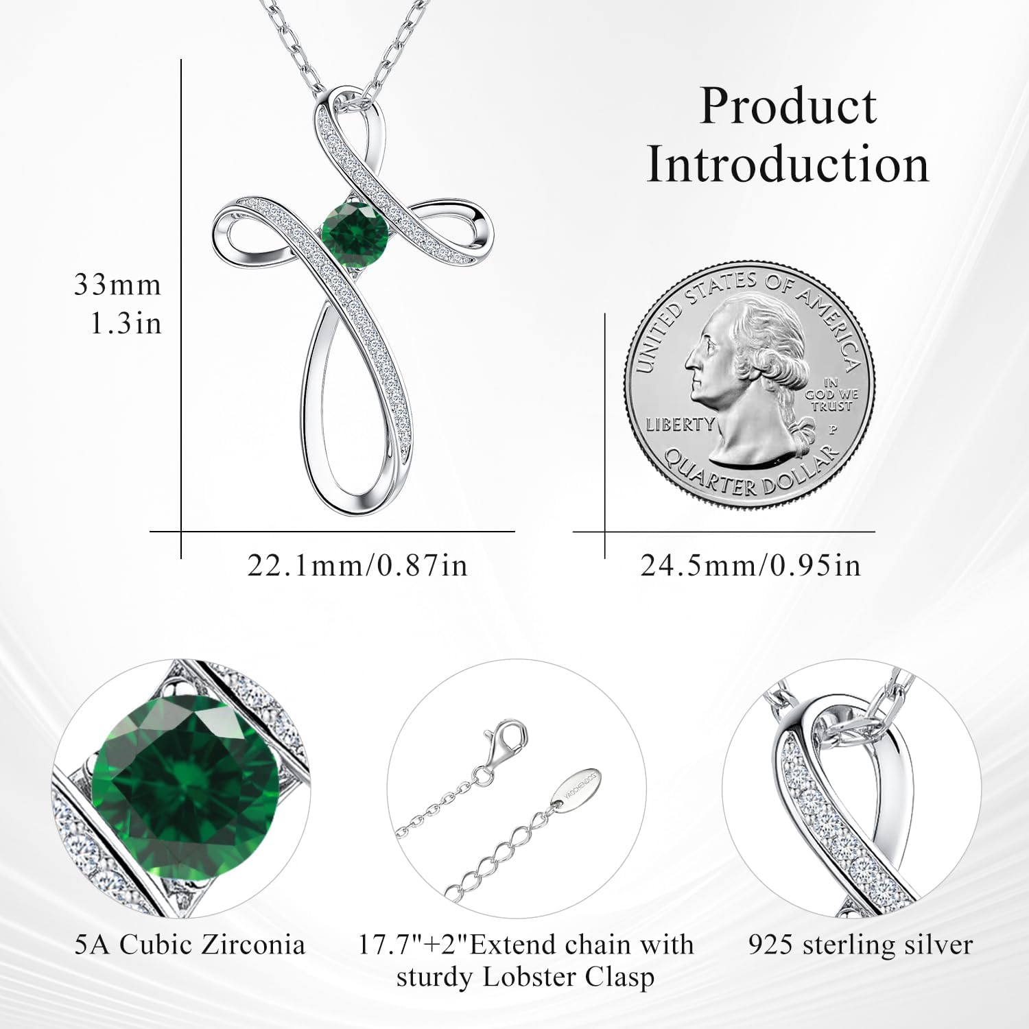 Sterling Silver Cross Necklace, Birthstone Necklace for Women, Cubic Zirconia Crosses Pendant Necklaces, Trendy Womens Wife Mom Daughter CZ Jewelry Gifts for Confirmation Baptism Morhers Day Birthday - Image 5