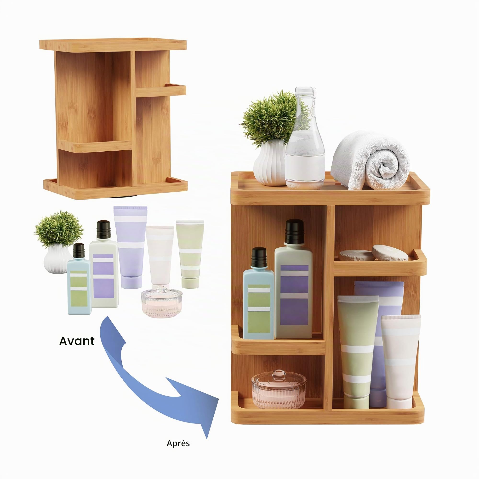 Lavish Home Organiseur de maquillage, naturel, 26 cm x 19,1 cm x 32,5 cm