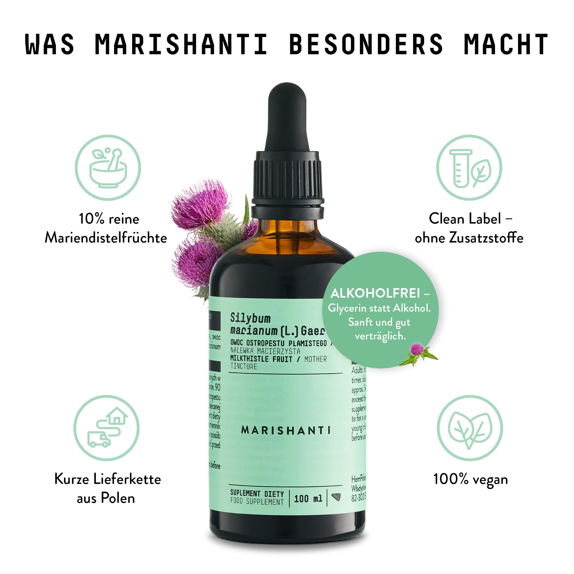 Mariendistel Kräuterextrakt Alkoholfrei - Tropfen 100 ml