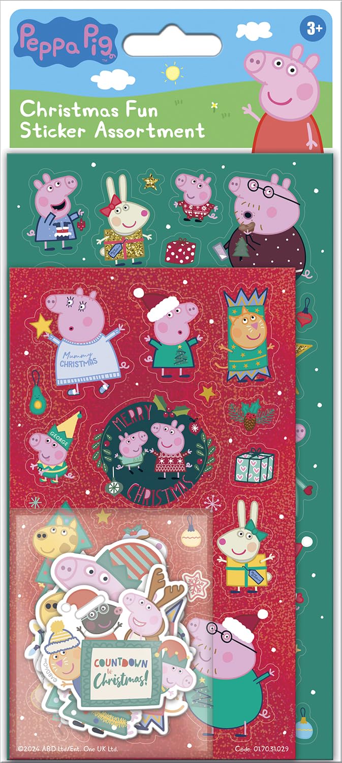 Paper Projects Red And Green Peppa Pig Christmas Assortment Pack Of Stickers - Three Types, 50+ Total, Reusable On Non-Porous Surfaces - Great Stocking Filler And Christmas Gifts - Age 3+