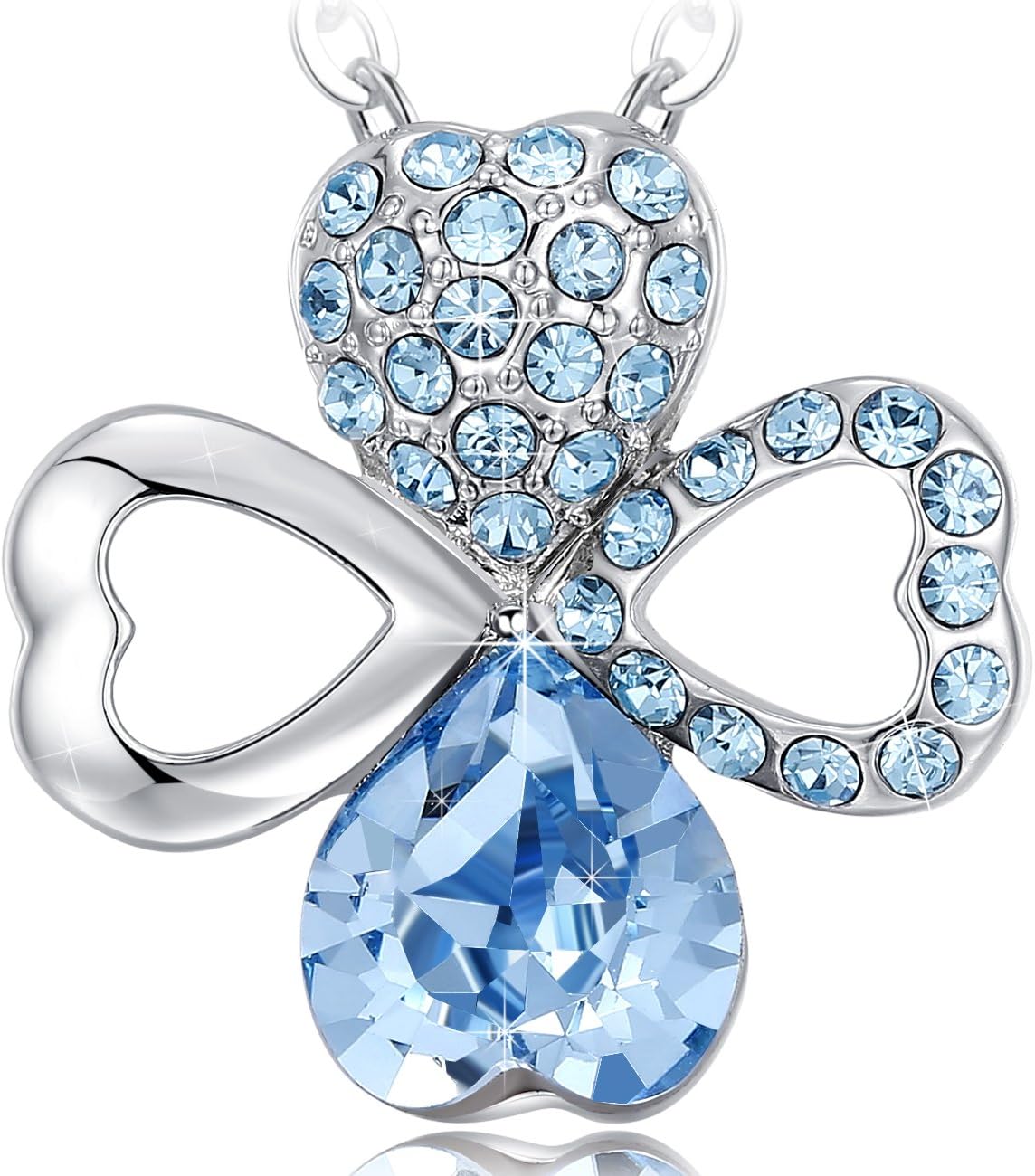 NEEMODA® Four-Leaf Clover Necklace with Austrian Crystals, 18 inches + 2 inches Chain, Gift Box