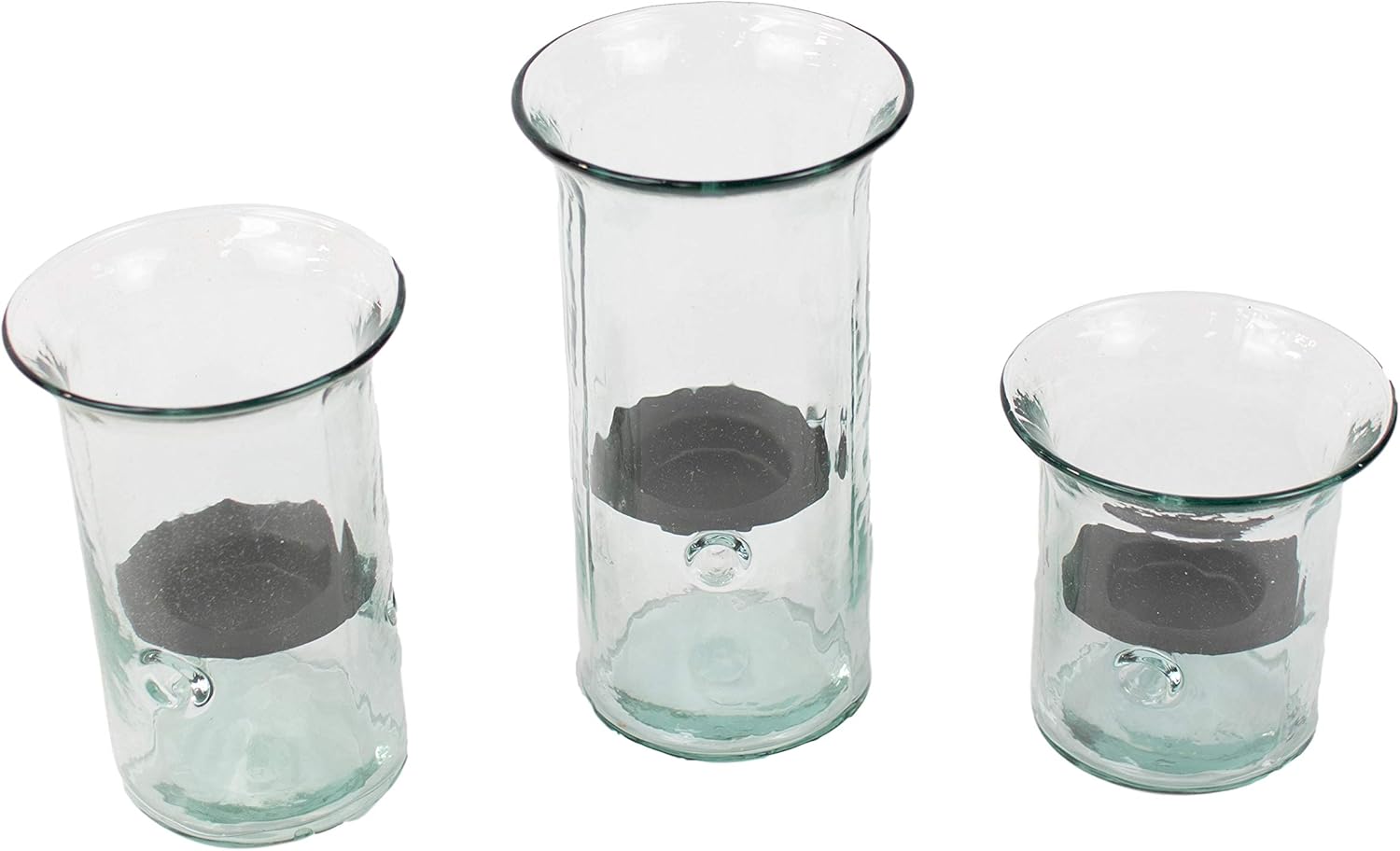 MY SWANKY HOME Recycled Glass Hurricane Votive Candle Holder Set Three Rustic Metal Insert