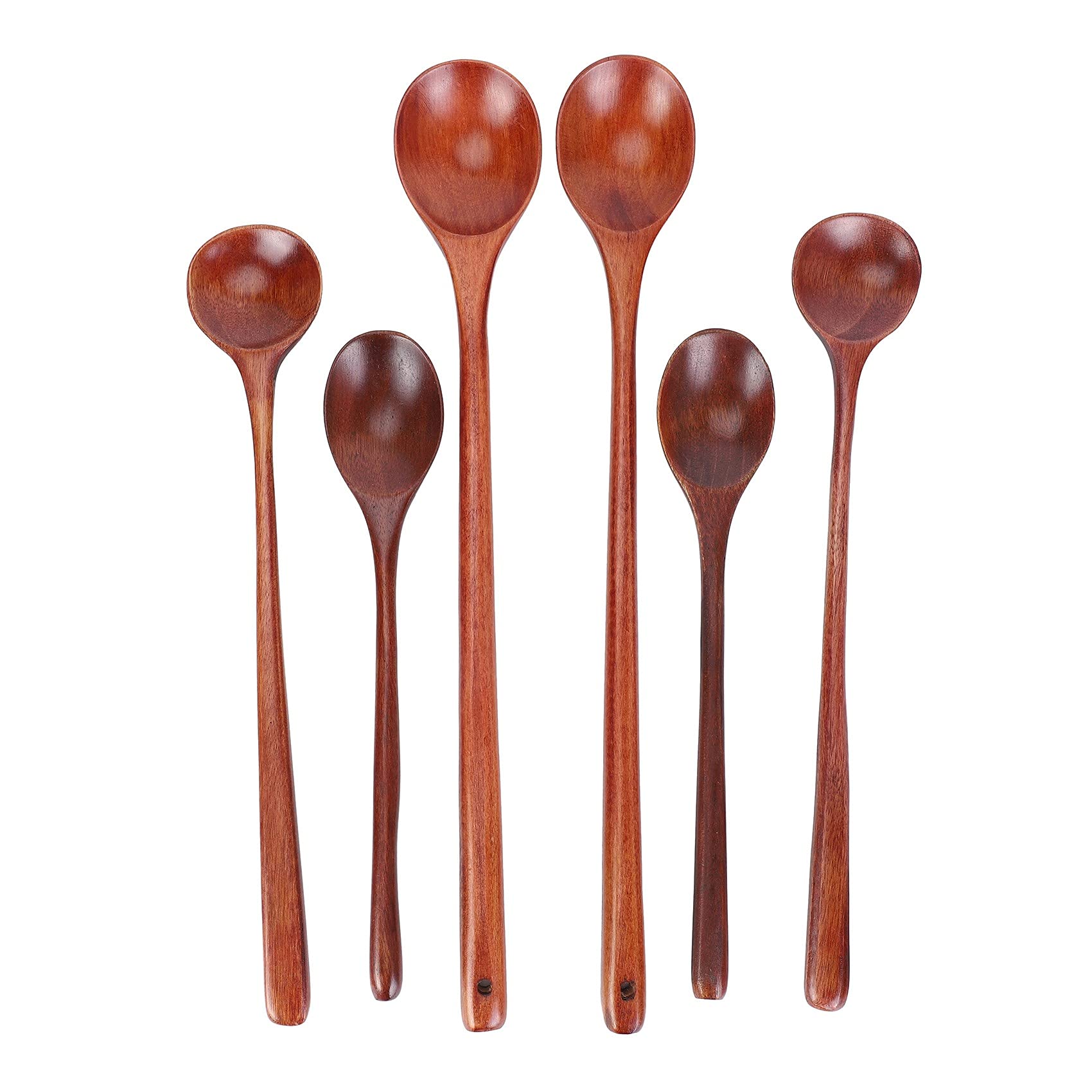CTRLZS 6 Pieces Wooden Spoons Kitchen Serving Long Handle Soup Spoons Cooking Tasting Spoons for Eating Mixing Stirring