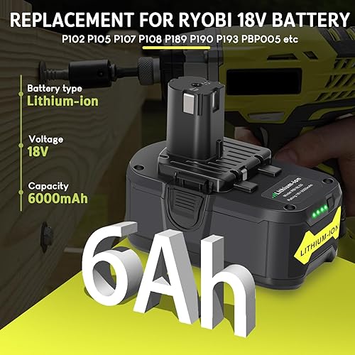 Miniatura 2 de Batería de litio para Ryobi 18V 6Ah 18 voltios de iones de litio de repuesto para Ryobi One+ P102 P108 P189 P190 P107 PBP005 P104 One Plus Drill