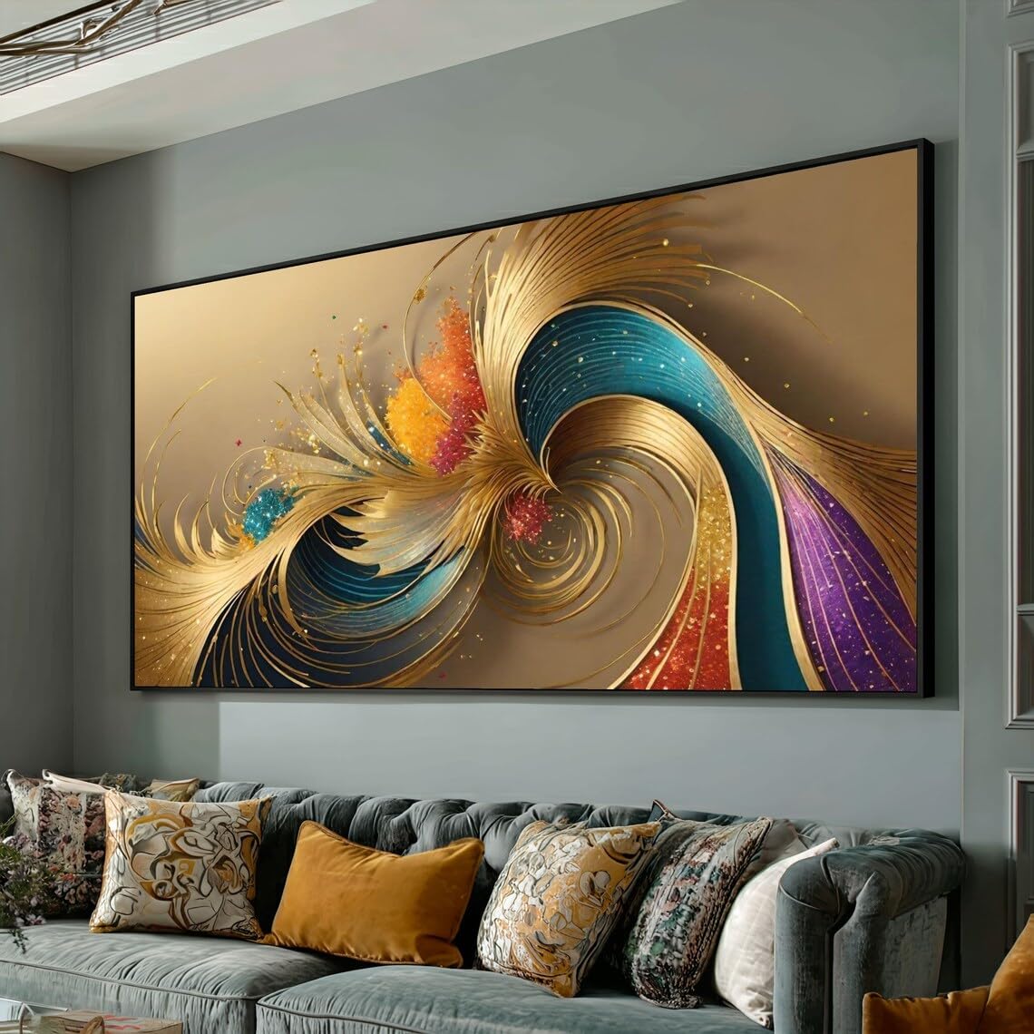 Tableau sur toile abstrait bleu et violet décoration murale 3D - 8