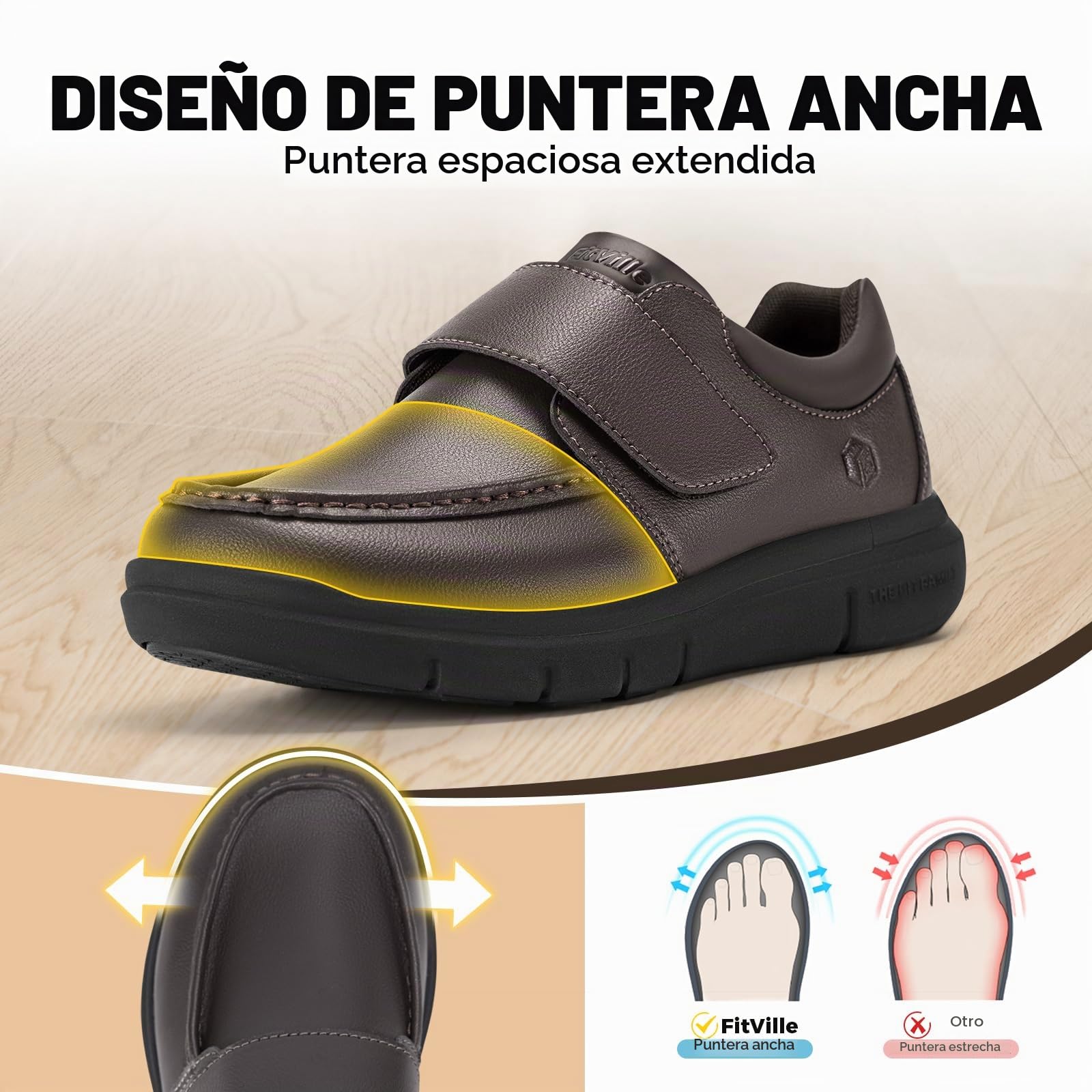 FitVille Zapatos Diabéticos Hombre Extra Anchos Mocasines Piel Comodos Casual Zapatillas Cuero Hombre para Pies Hinchados Trabajo