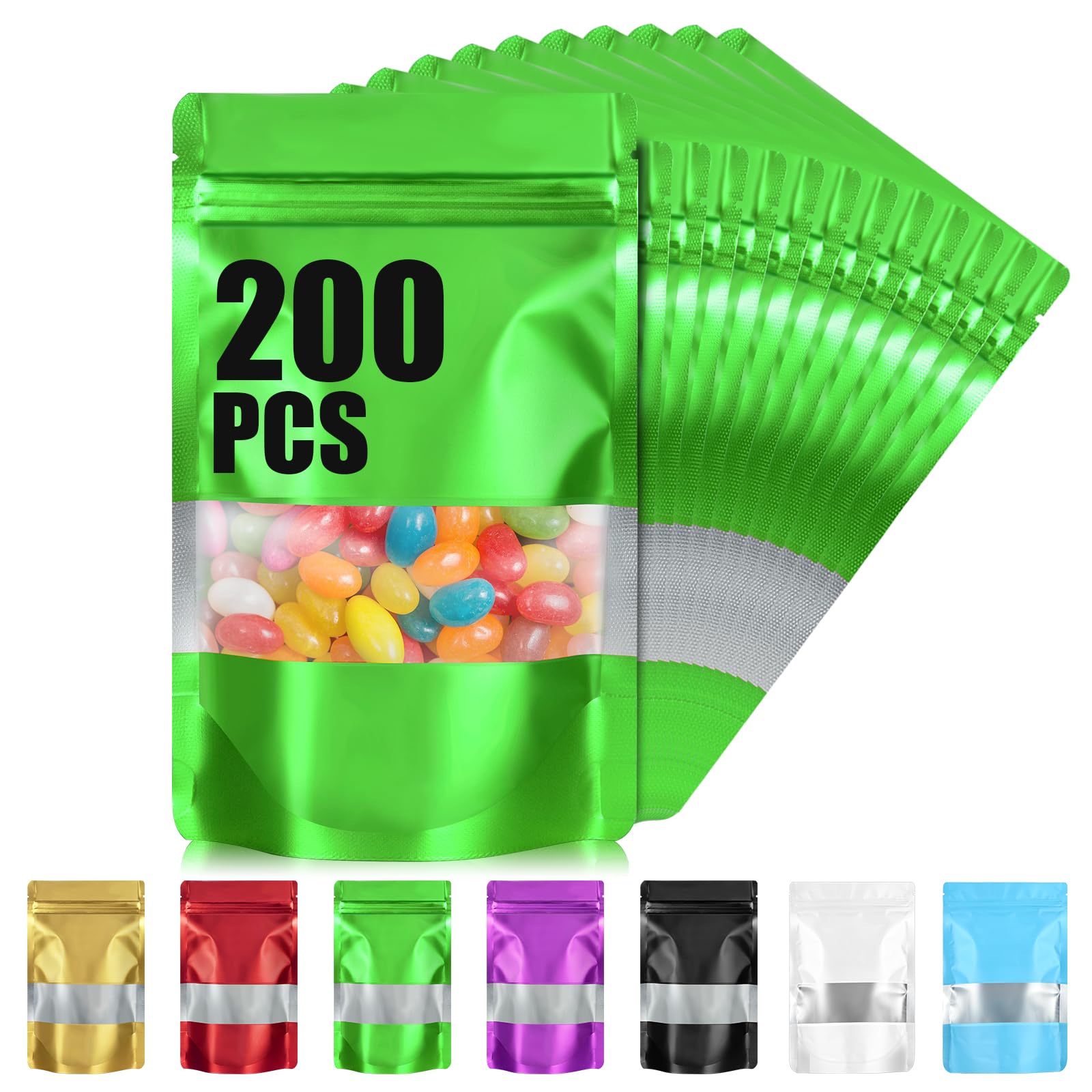 Sac hermétique en Mylar lot de 200 sachets vert 15x21 cm avec fenêtre