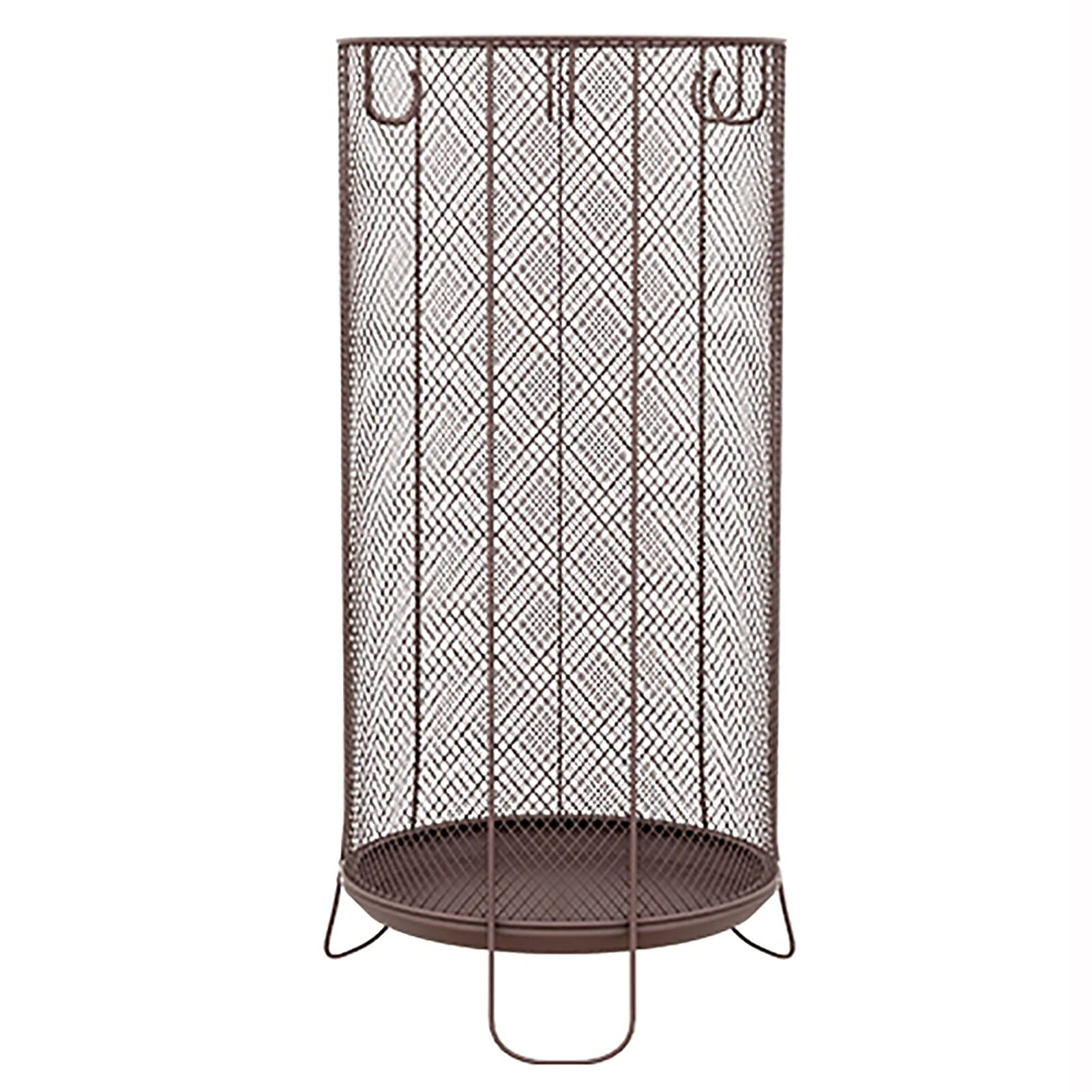 Porte-parapluies rond en maille métallique noire avec bac à eau amovible et crochets