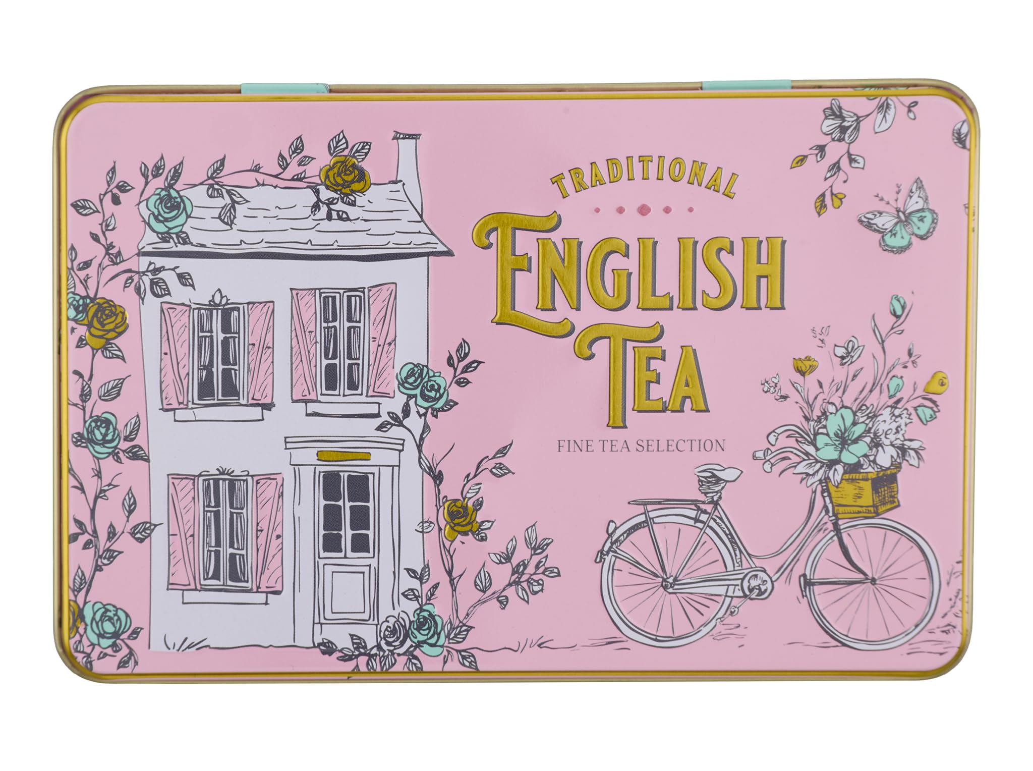 New English Teas English Cottage Core Tea Selection Tin – 72 Teabags (English Breakfast, Afternoon & Earl Grey Blends)