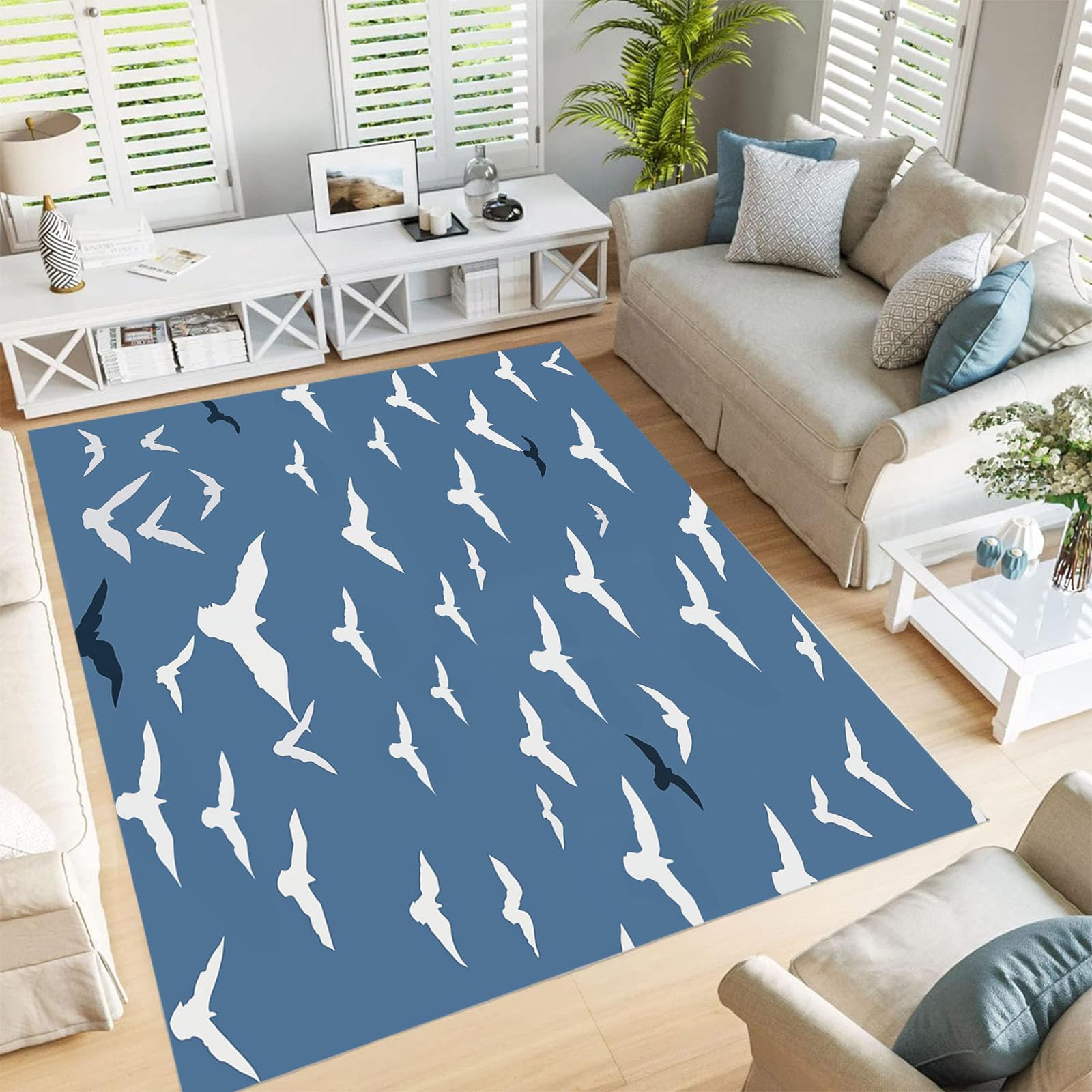 Tapis lavable mouette bleu marine 180x270 cm antidérapant pour le salon ou le bureau