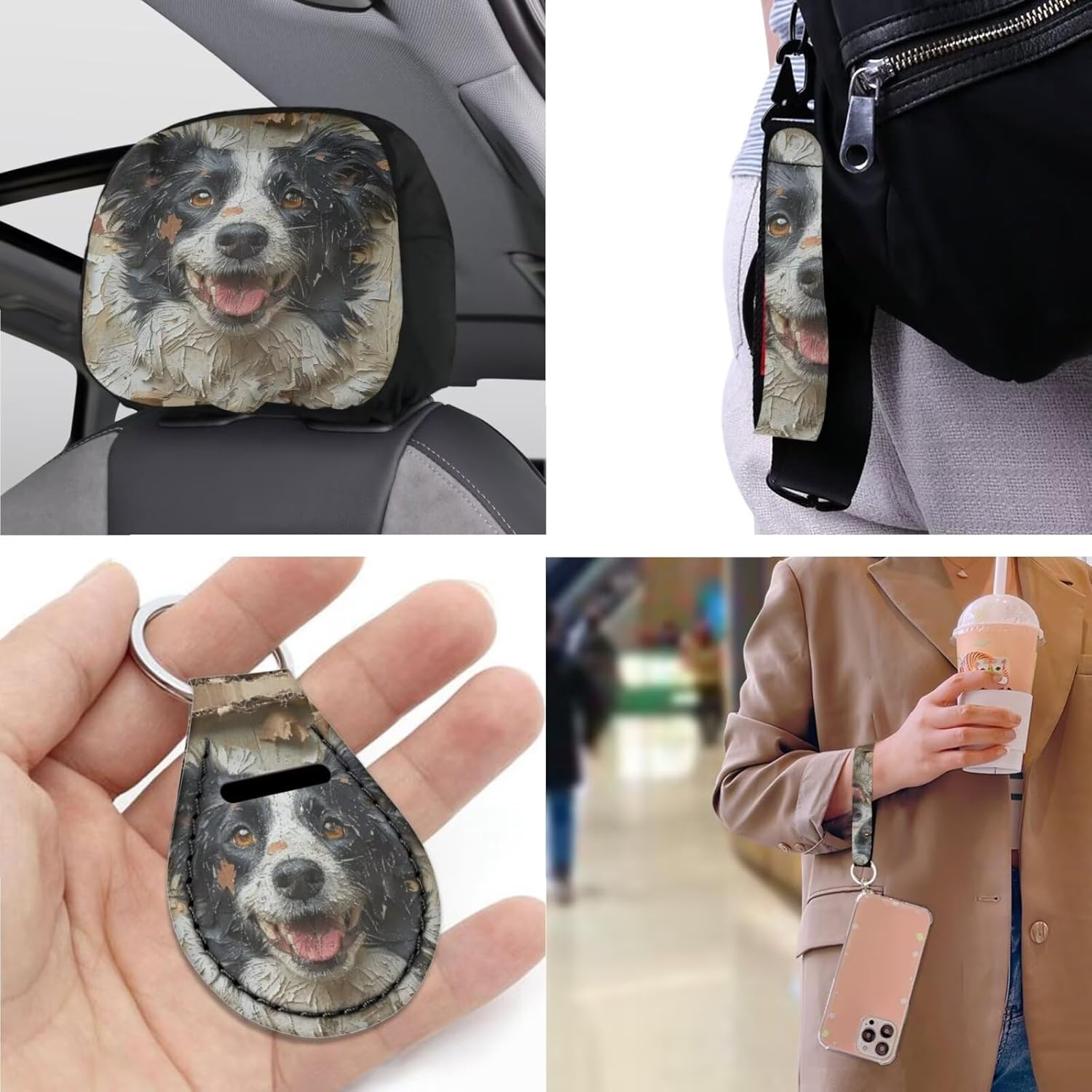 Border Collie Car Seat Covers 13PCS Full Set, Border Collie Owner Universal Car Seat Protectors and Cute Puppy Animal Seat Belt Pads Auto Interior Decor