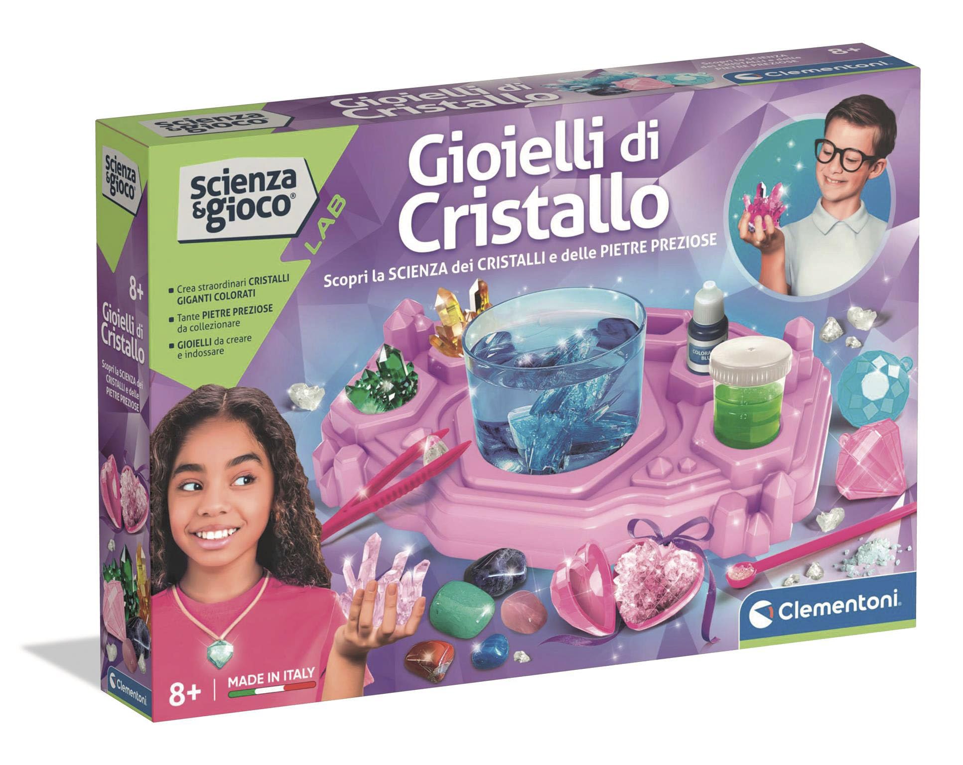 Clementoni Scienza e Gioco Lab - Gioielli di Cristallo, Gioco Scientifico per Bambini 8+ Anni, Scopri la Scienza dei Cristalli e delle Pietre Preziose, Made in Italy, Lingua Italiana, 19433