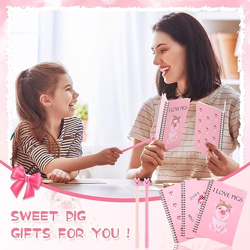 Miniatura 6 de Kosiz 11 piezas de regalo de cerdo incluidos, 8 bolígrafos de gel de cerdo lindos bolígrafos de cerdo y 3 cuadernos de espiral de cerdo en espiral,