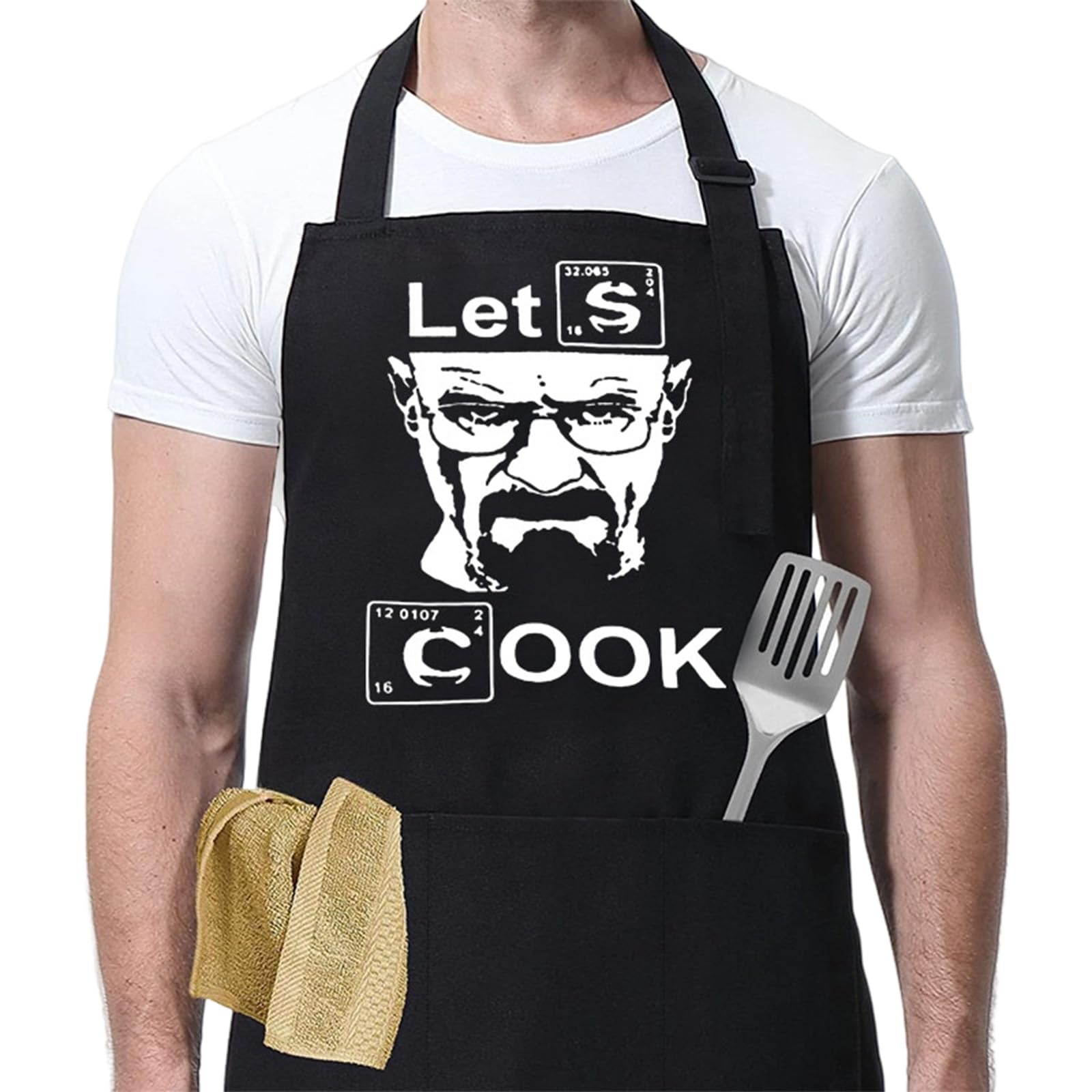 lafomukea Delantales de cocina para barbacoa para hombre, delantal de cocina divertido, delantal de cocina profesional, delantal de chef negro para hombre, marido, novio, hijo, Negro, 80 * 70 cm