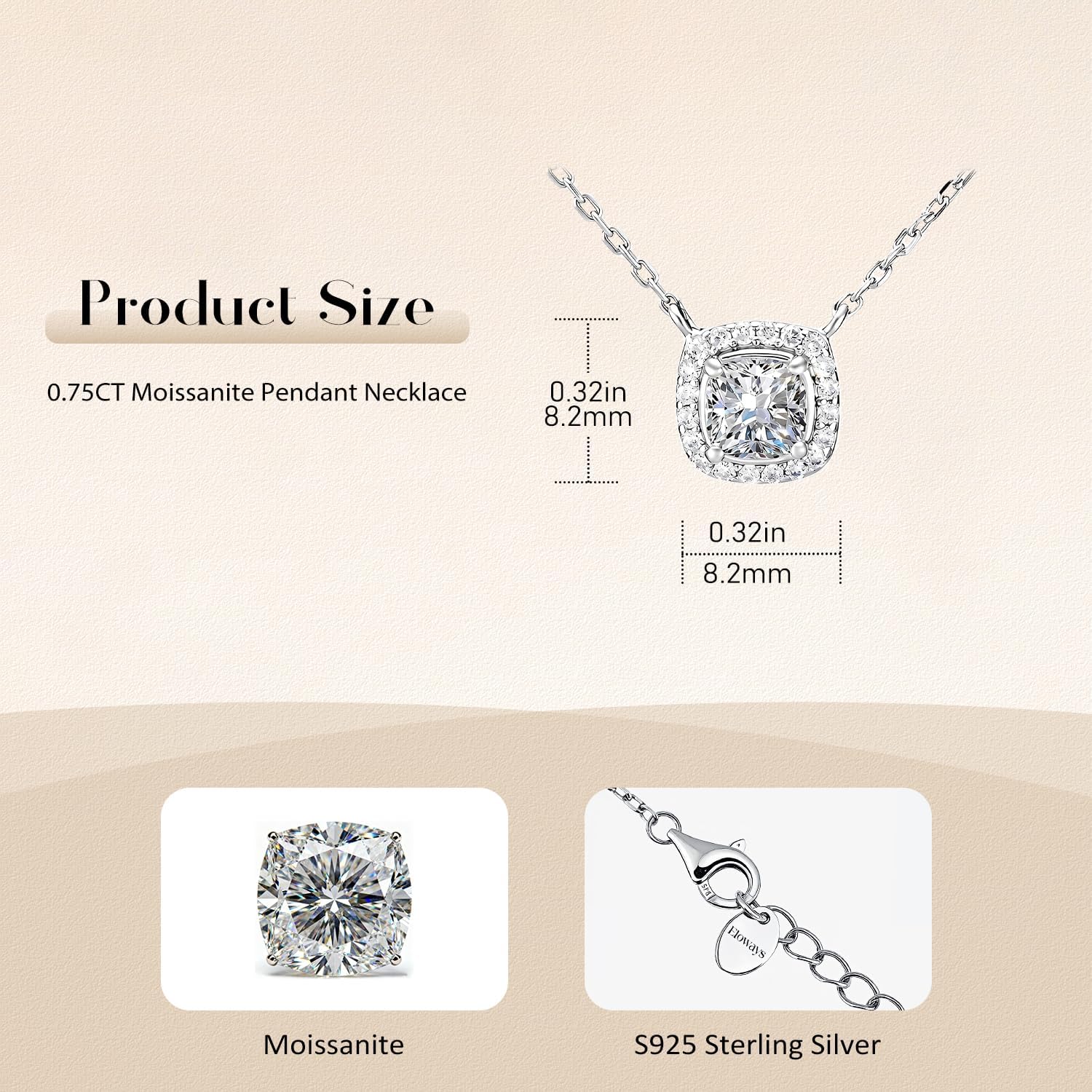 Moissanite Pendant Necklace for Women, 5mm 0.75Ct D Color, VVS1, 925 Sterling Silver, Solitaire Pendant Moissanite Necklace for Wife Mom Girlfriend Birthday Anniversary Valentines Christmas Gift - Image 6