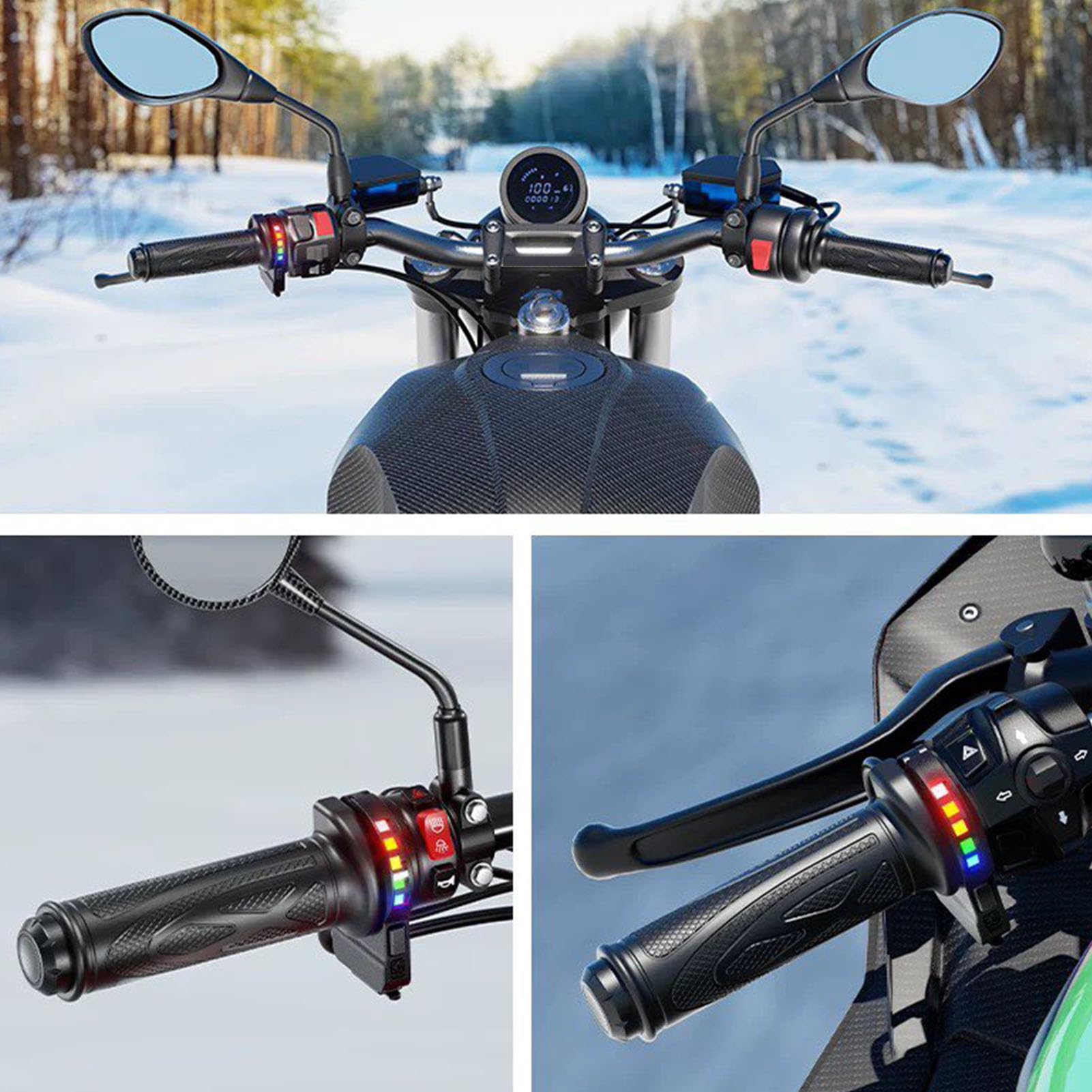 Fabater Manopole Riscaldate per Moto Scaldamanubri Elettrici Durevoli per la Guida in Climi Freddi Impermeabilizzazione Antiscivolo per Manubri Universali da 7/8 Pollici