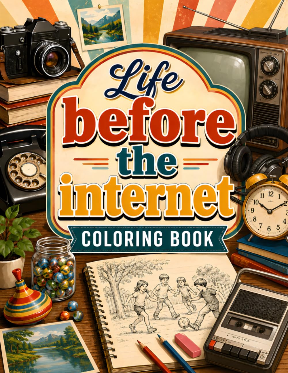 Life Before The Internet Coloring Book: A Nostalgic Heartwarming Scenes Of Family Bonding, Community Connections, Small-Town Memories, Neighborhood ... Life Before Smartphones And Social Media