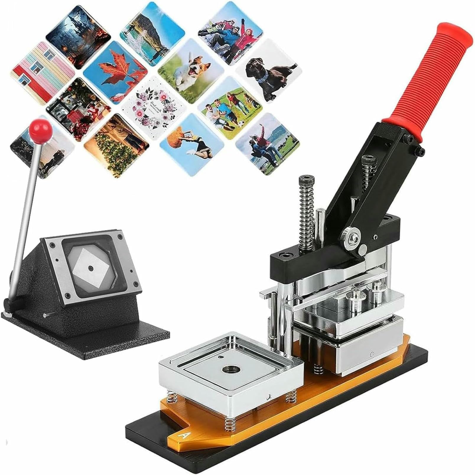 JYBNBBE Badge Maker Machine,2x2inch Square Fridge Magnets, 50x50mm DIY Photo Fridge Magnet Press Machine with Paper Cutter & 1001000PCS Consumables