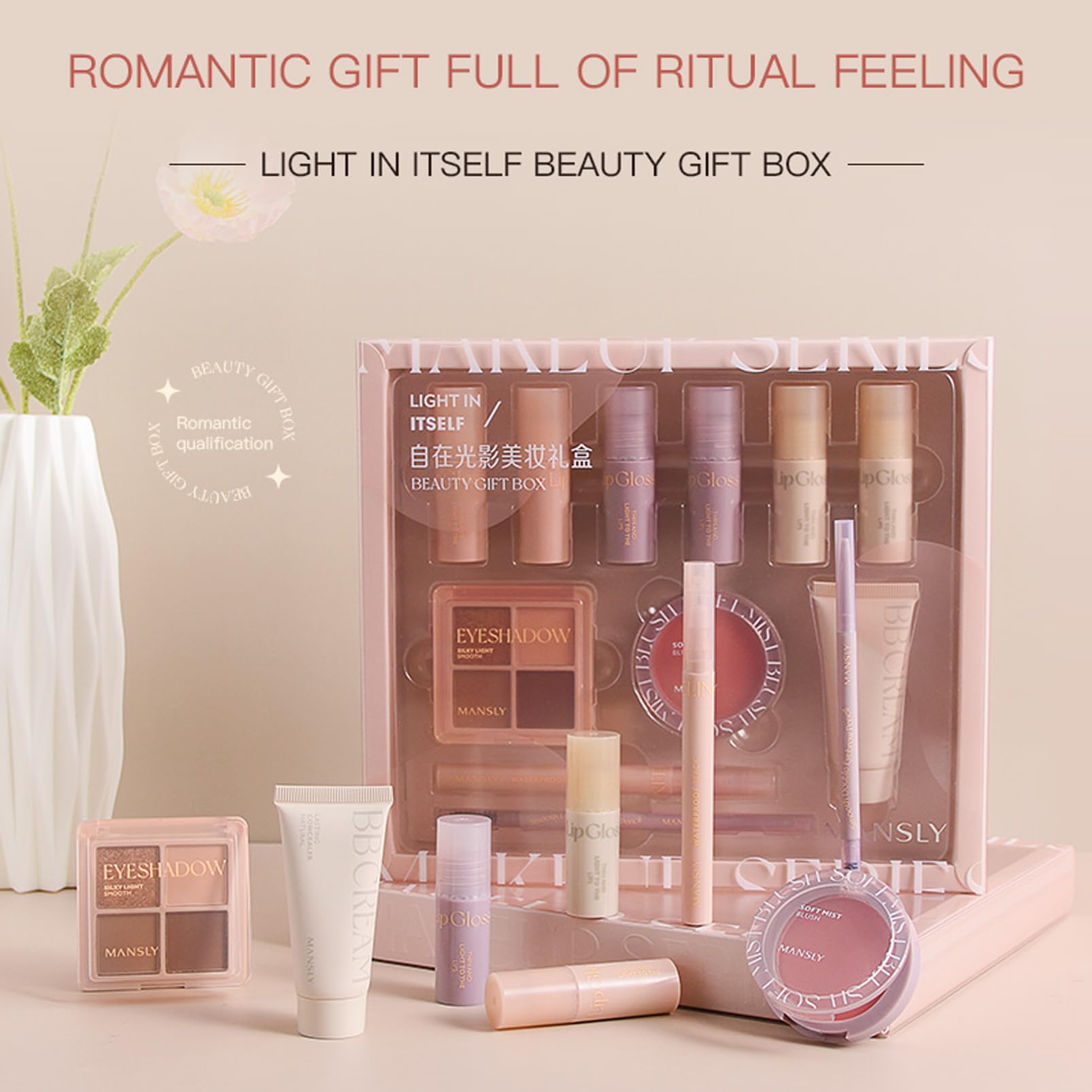 EONFAVE All In 1 Set Trucco, 11 Pezzi, Set Regalo Trucco, Lucidalabbra, Blush, Palette Ombretti, Matita Sopracciglia, Eyeliner, BB Cream, Setoso Morbido, Per Regali Perfetti, Multicolore, Unisex