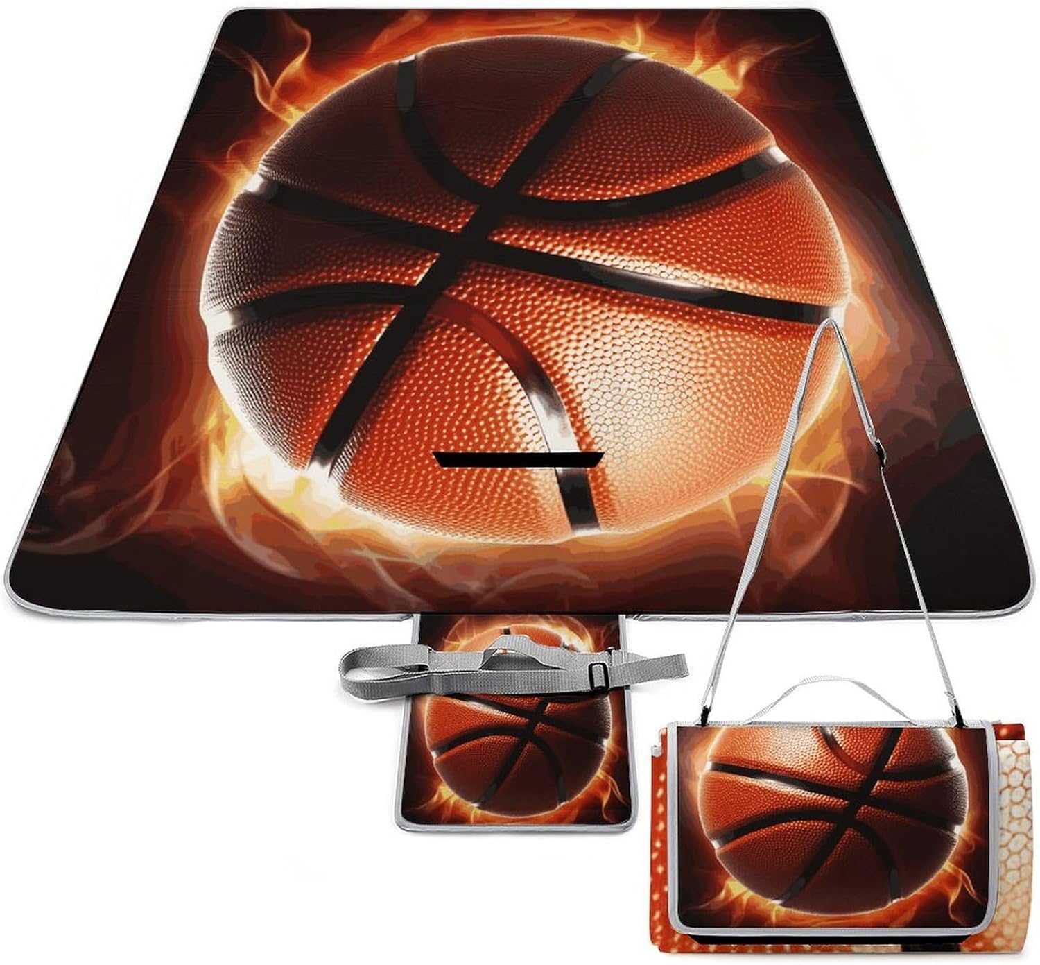 Basketball Waterproof Picnic Blanket 58.3''x58.3'',Portable and Foldable Picnic Mat with Handle,Outdoor Blankets for Lawn Park Beach Travel